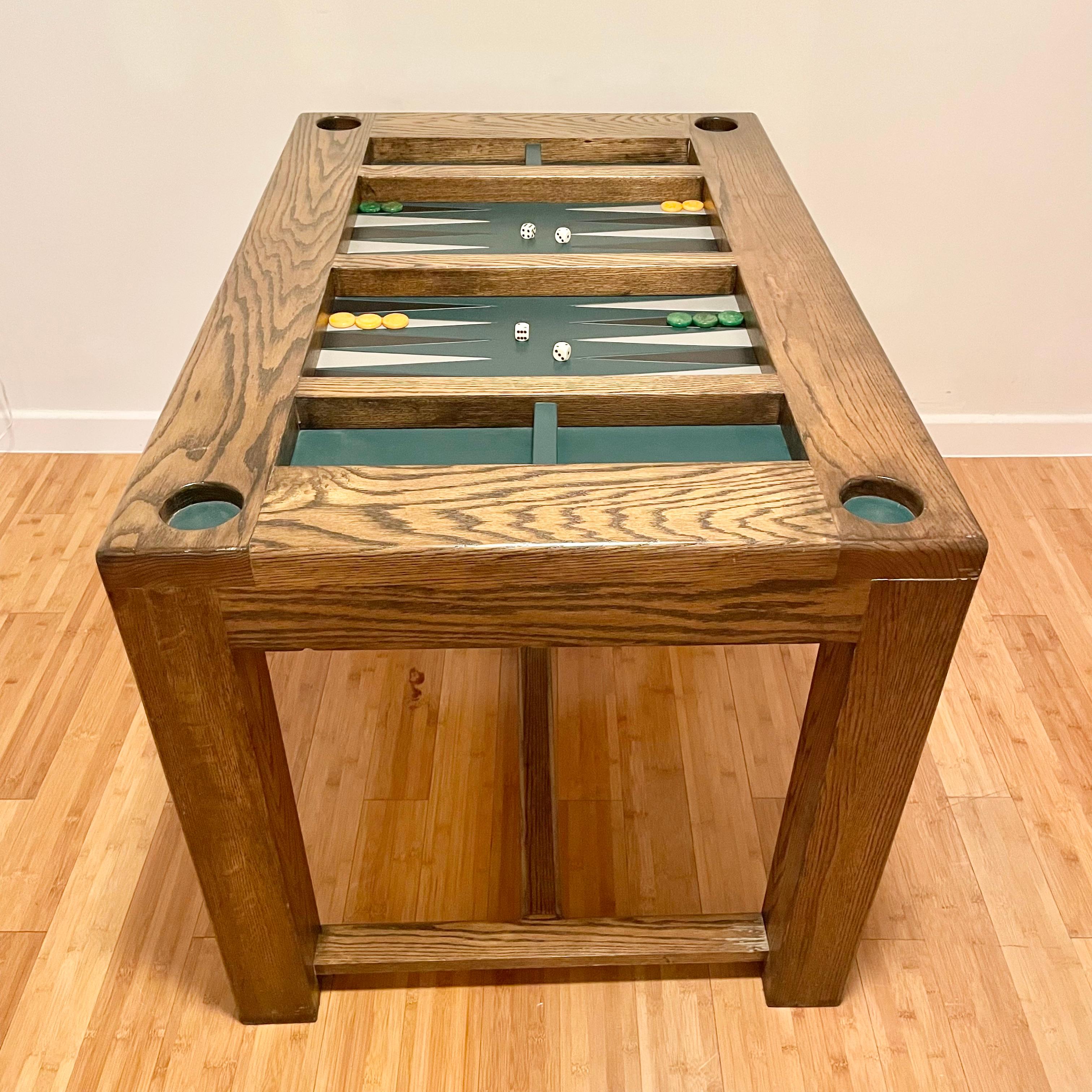 Table de backgammon vintage en chêne et cuir 8