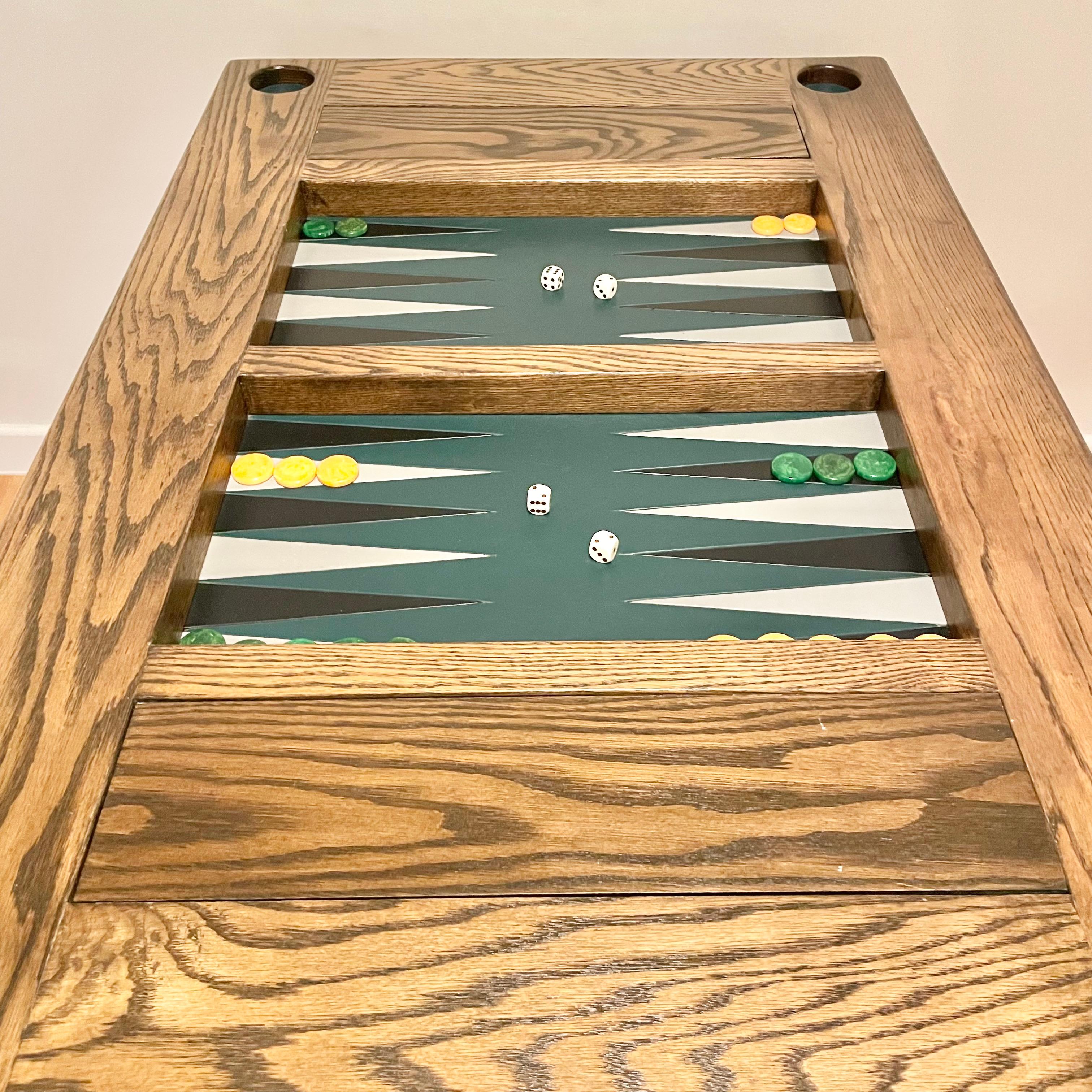 Table de backgammon vintage en chêne et cuir 9