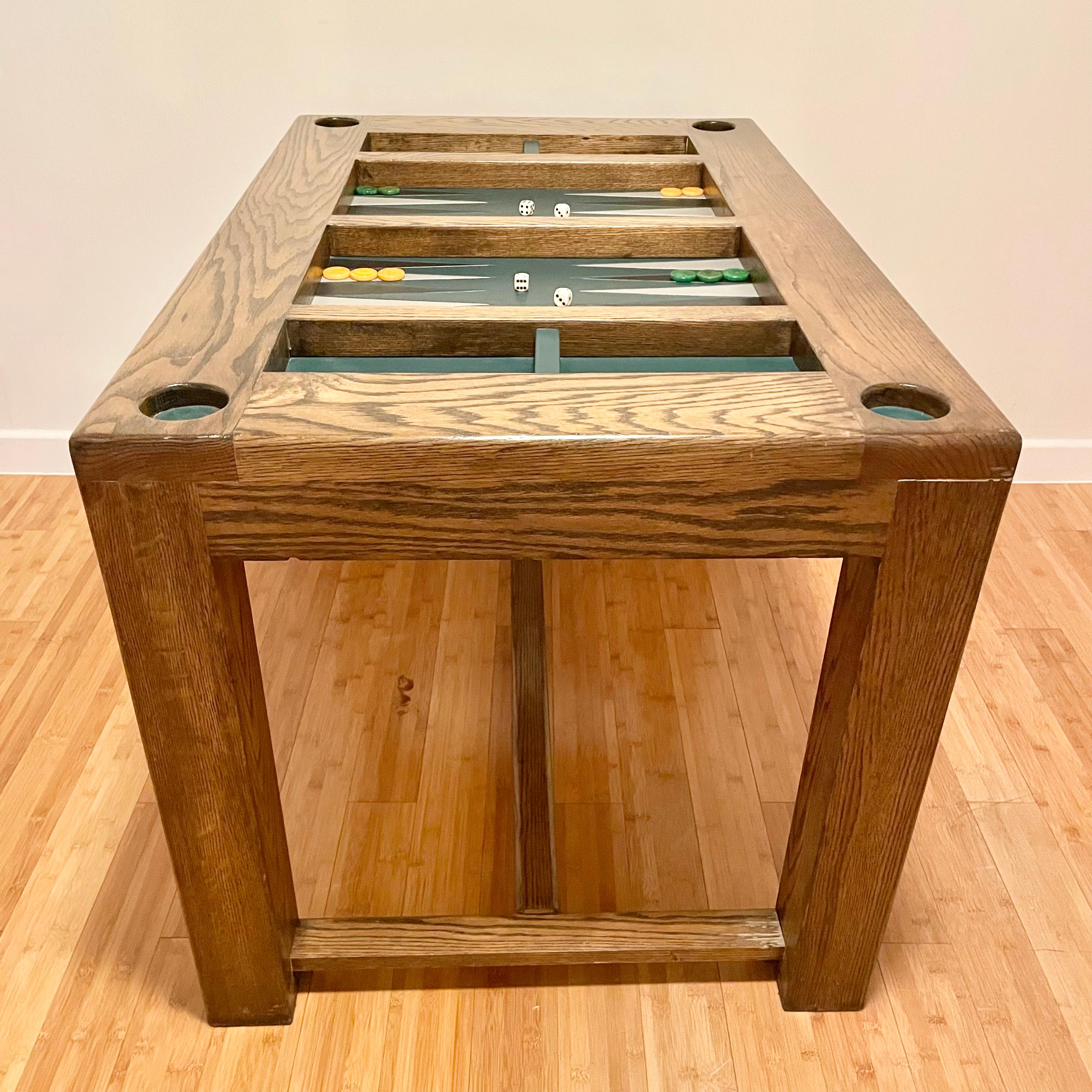 Américain Table de backgammon vintage en chêne et cuir