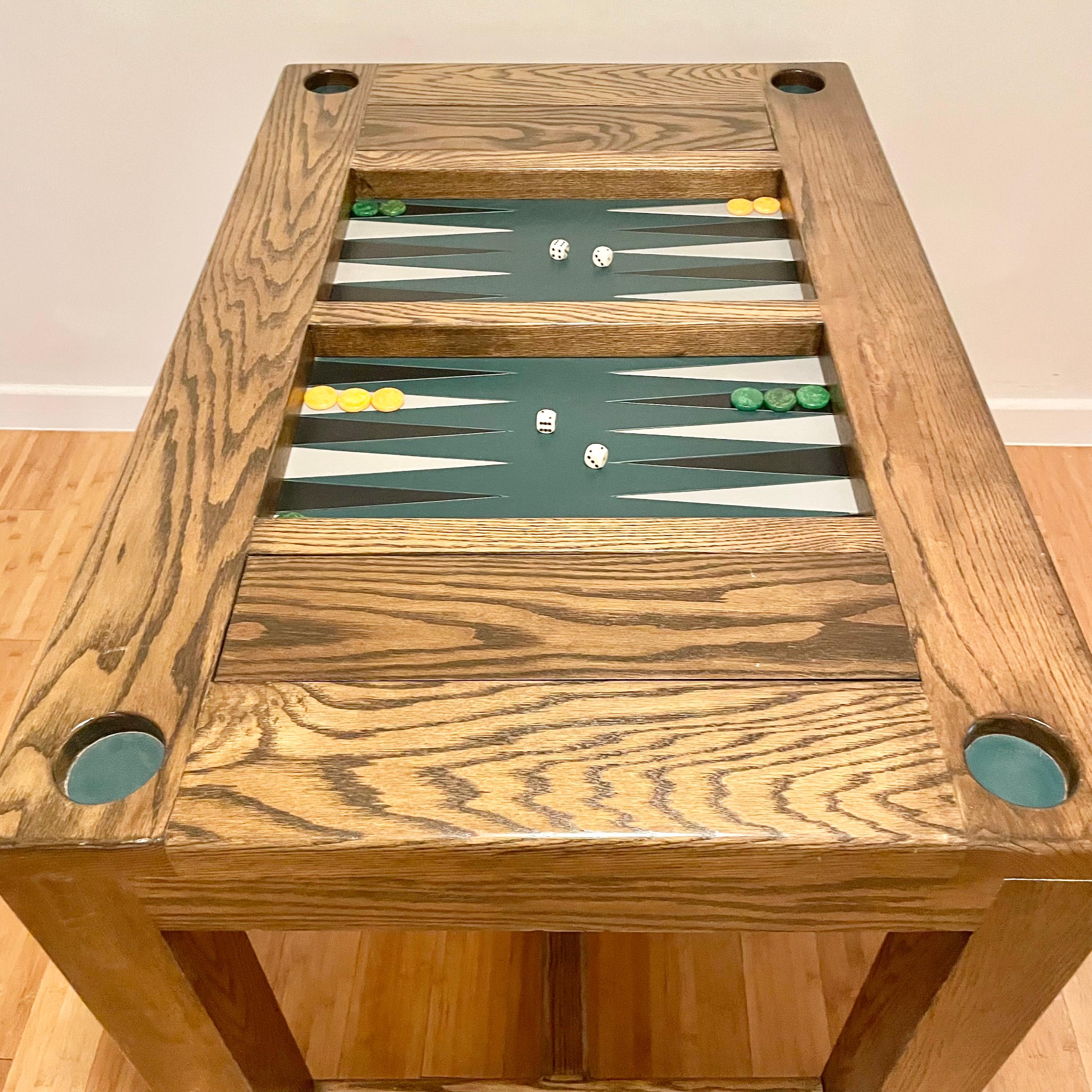 Fin du 20e siècle Table de backgammon vintage en chêne et cuir