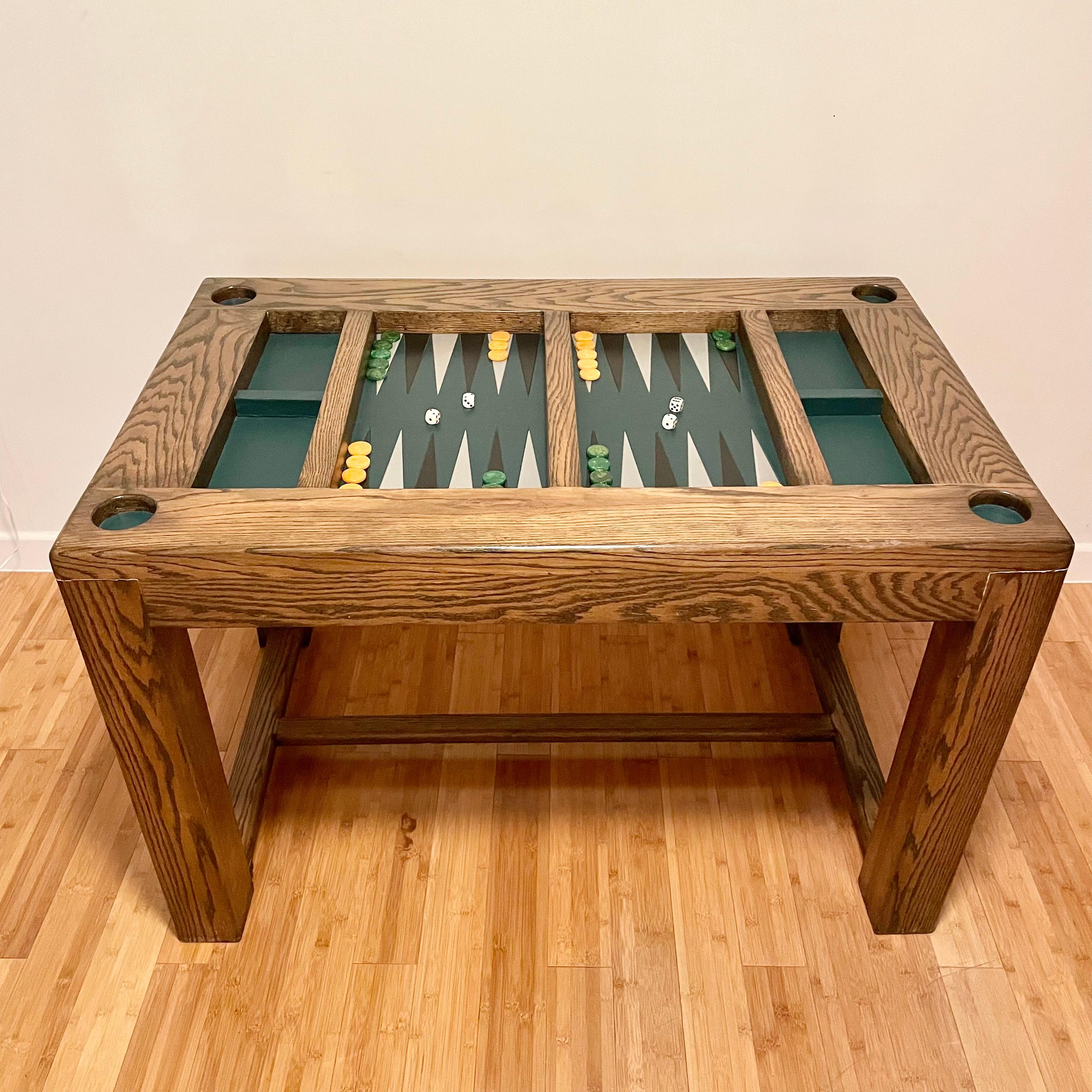 American Vintage Oak and Leather Backgammon Table