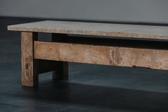 Mesa de centro vintage de roble y mármol, Francia, circa años 70