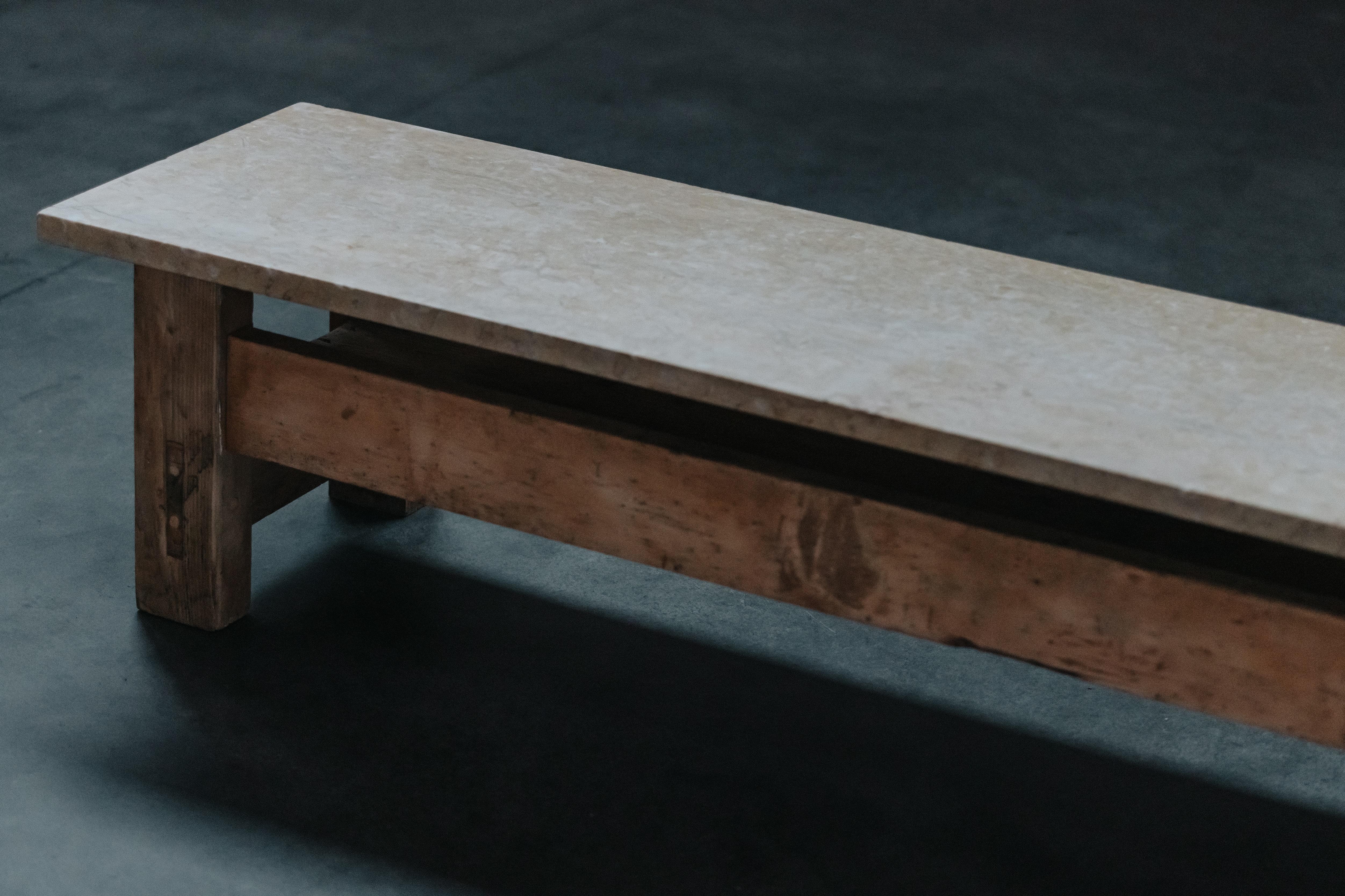 Vintage Oak And Marble Coffee Table From France, Circa 1970s For Sale 2