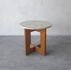 Vintage Oak and Marble Craftsman Side Table