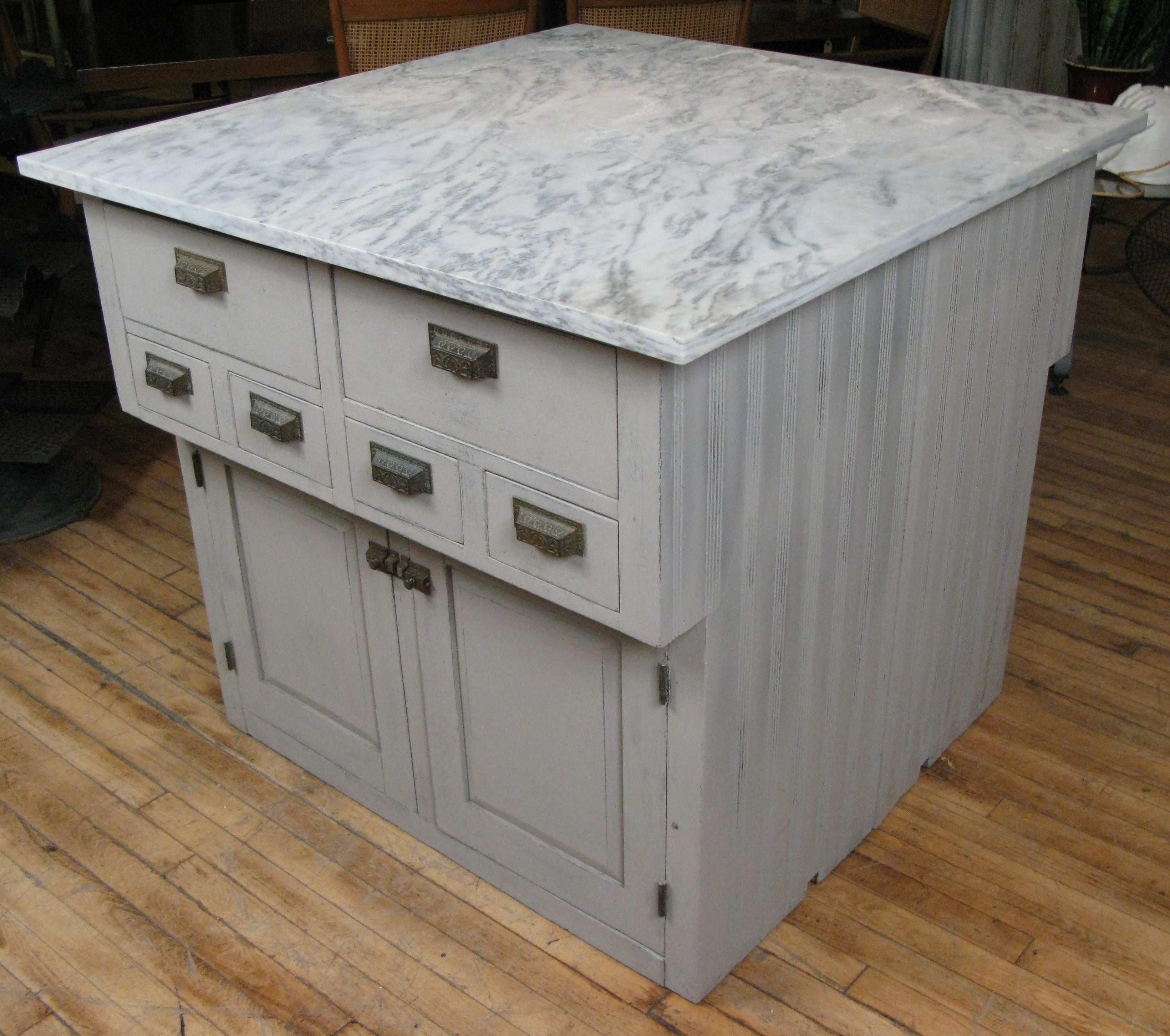 Vintage Oak and Marble Double Sided Kitchen Storage Island 1