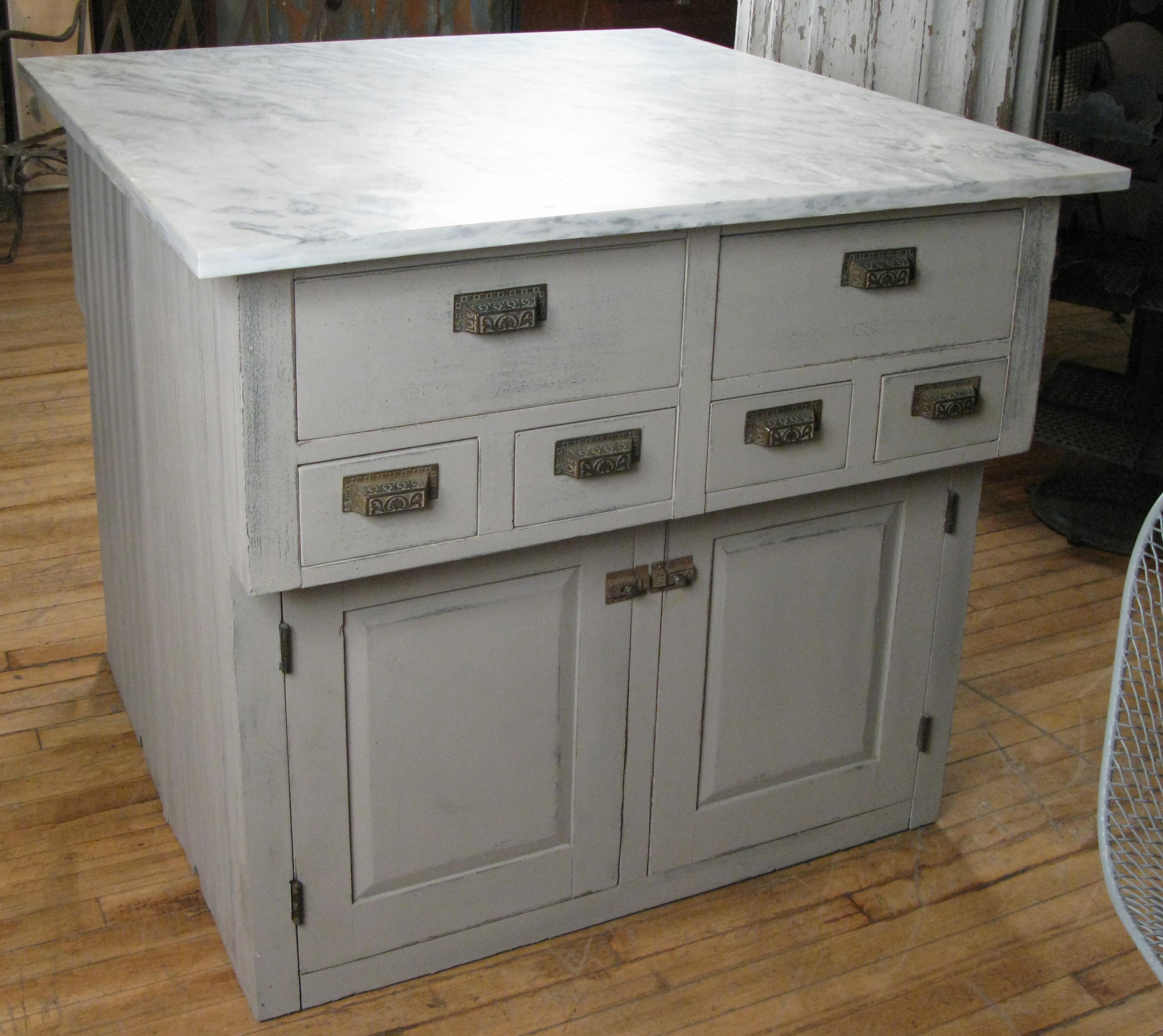 Vintage Oak and Marble Double Sided Kitchen Storage Island 2