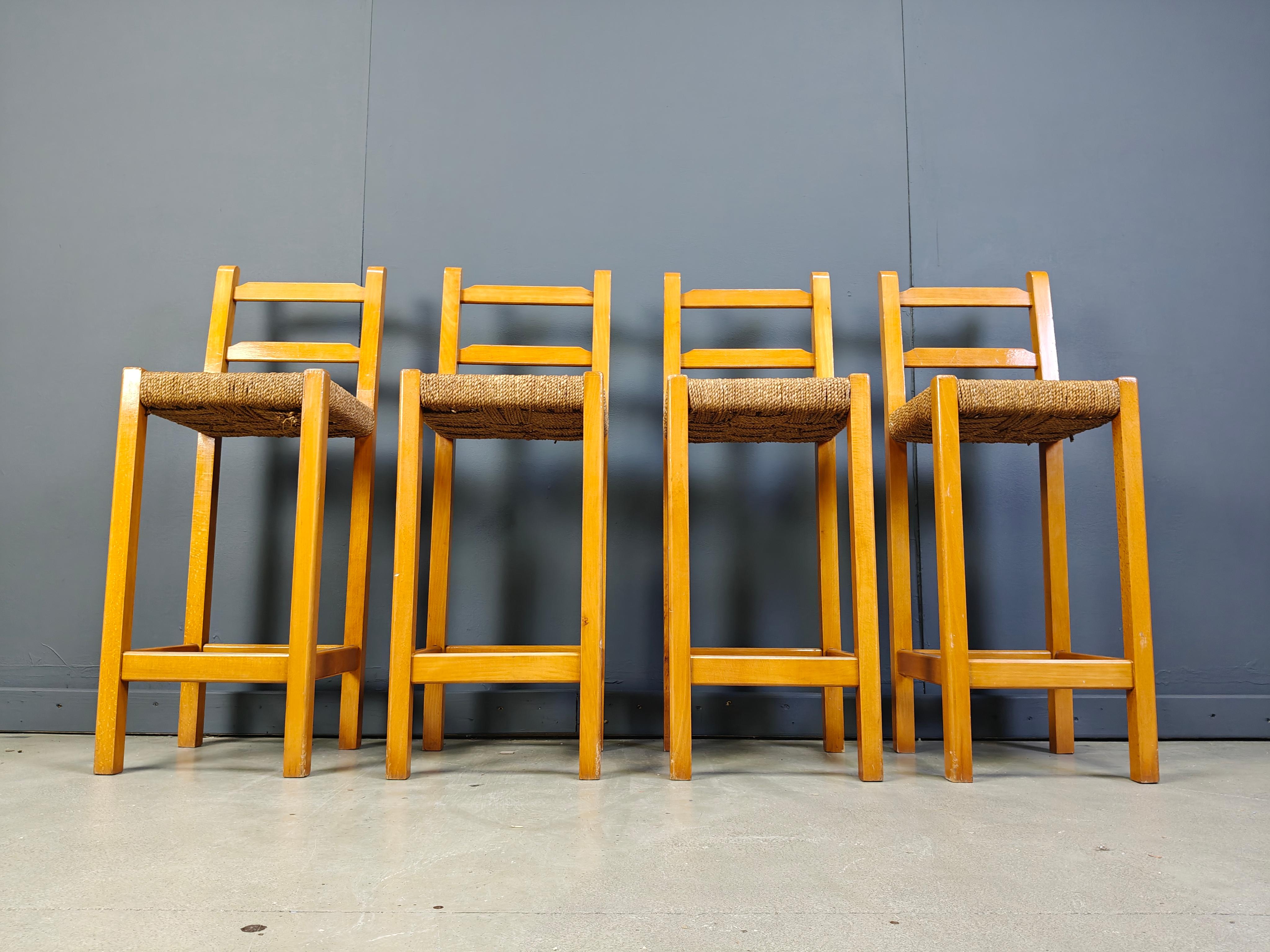 Vintage Barhocker aus Eiche und Papierkordel, 1960er Jahre im Angebot 4