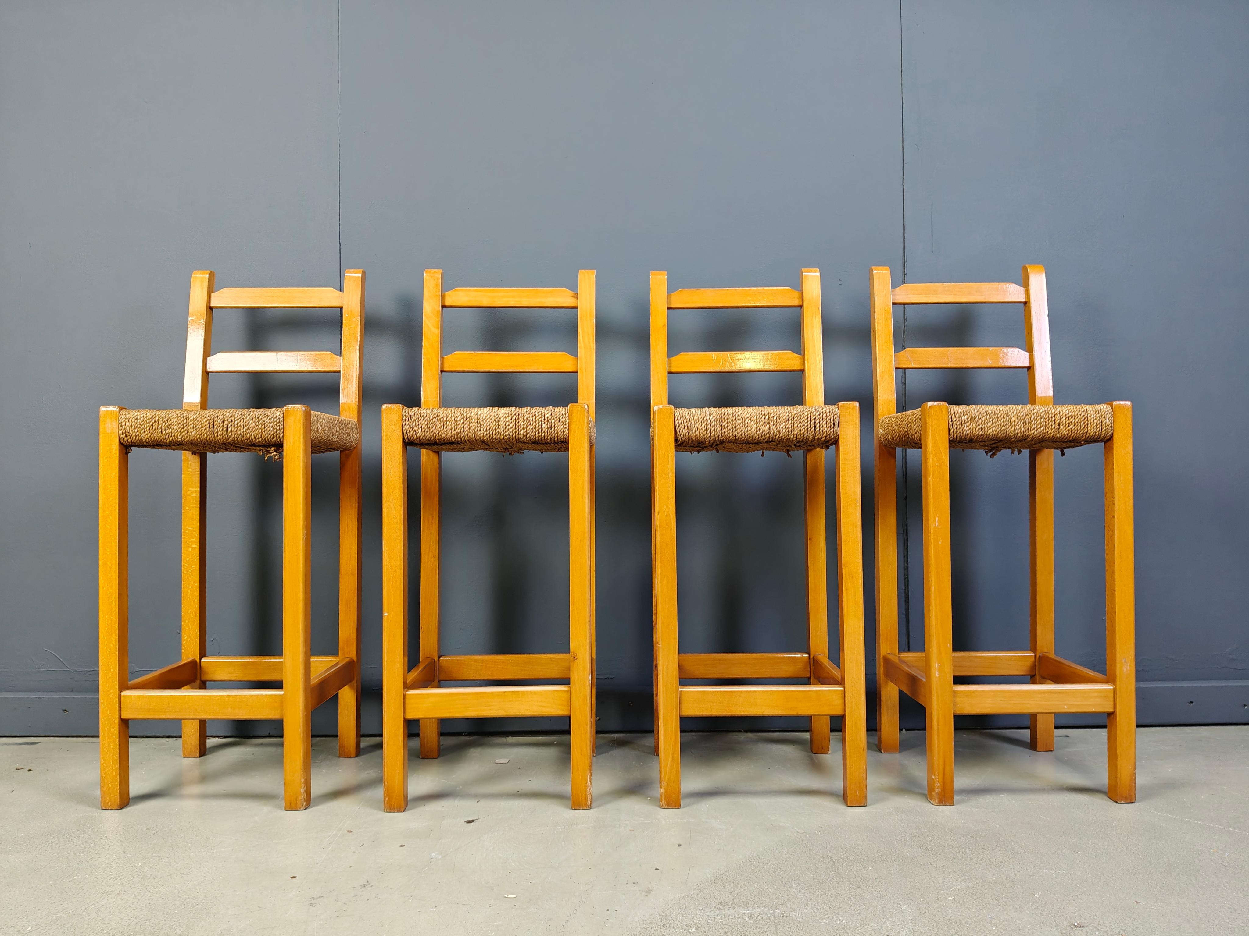 Vintage Barhocker aus Eiche und Papierkordel, 1960er Jahre im Angebot 5