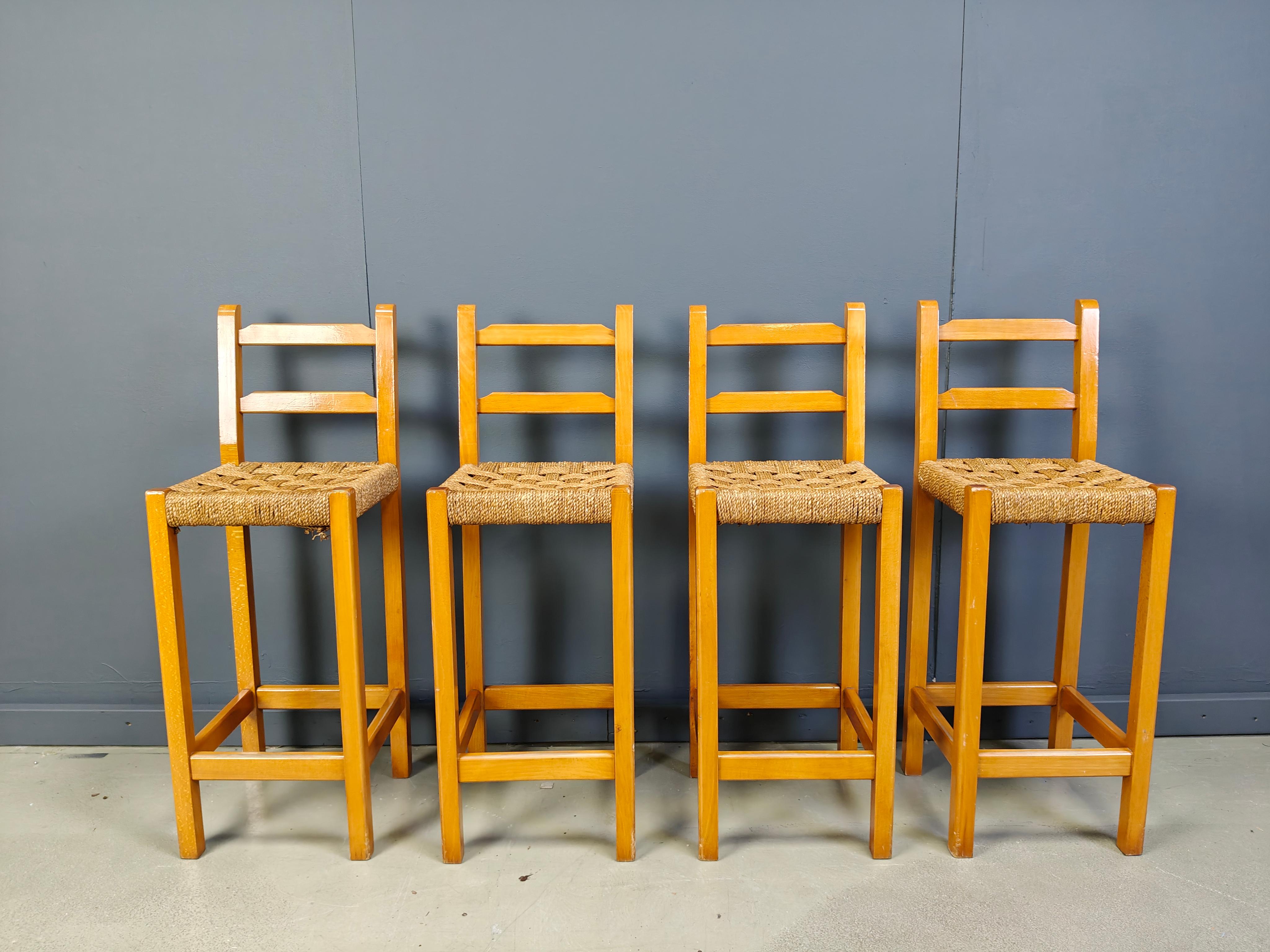 Vintage Barhocker aus Eiche und Papierkordel, 1960er Jahre im Angebot 6