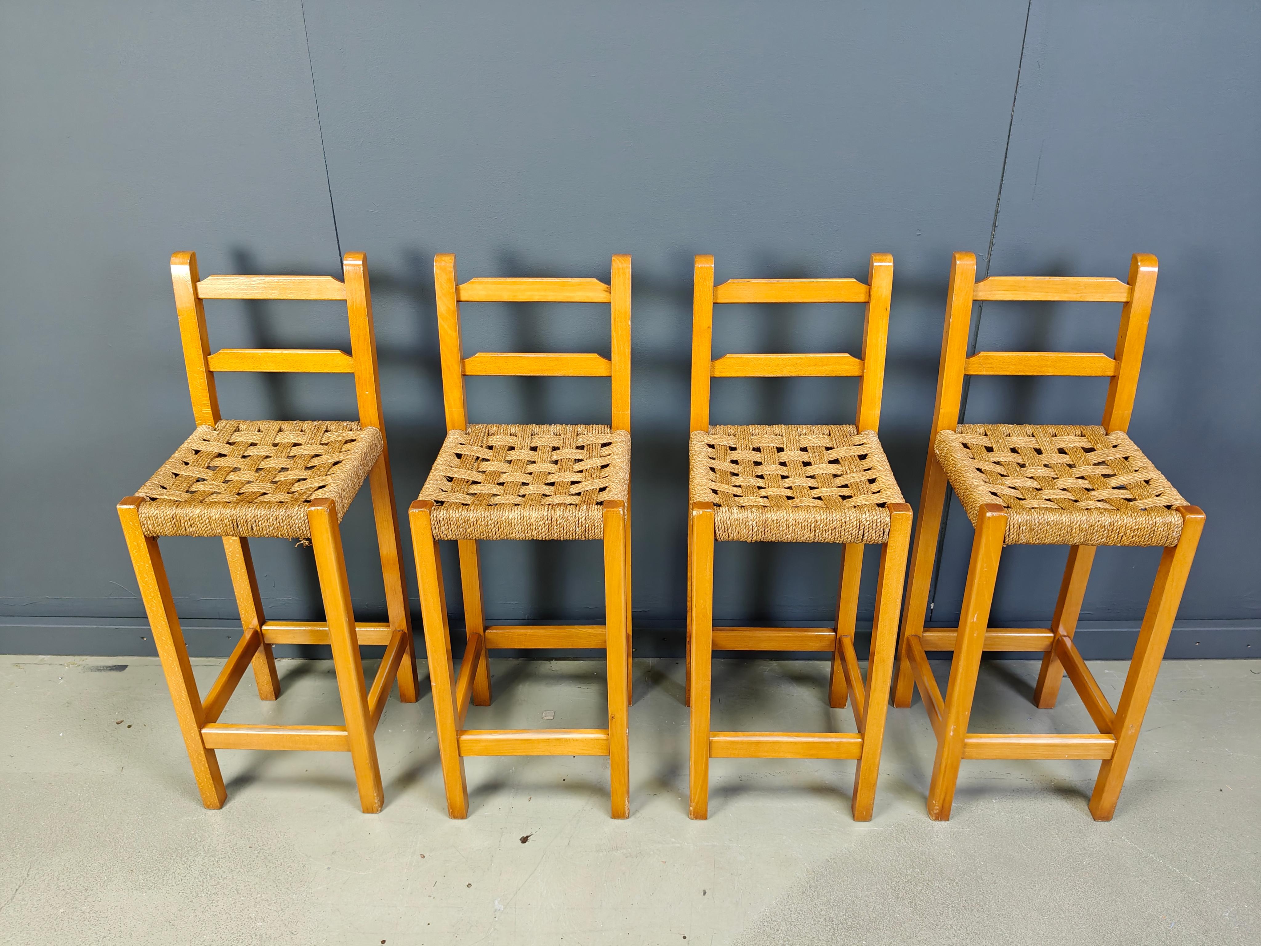 Vintage Barhocker aus Eiche und Papierkordel, 1960er Jahre im Angebot 8