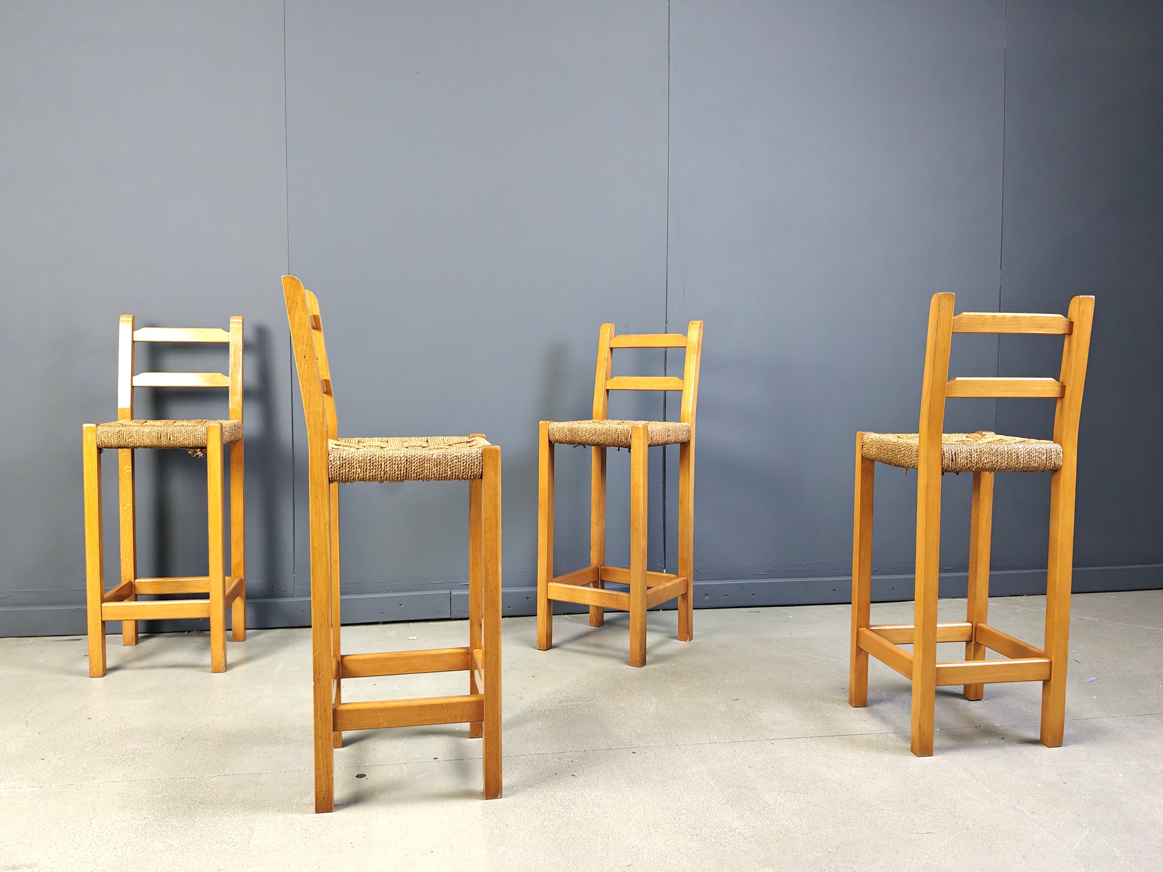 Vintage Barhocker aus Eiche und Papierkordel, 1960er Jahre im Angebot 1
