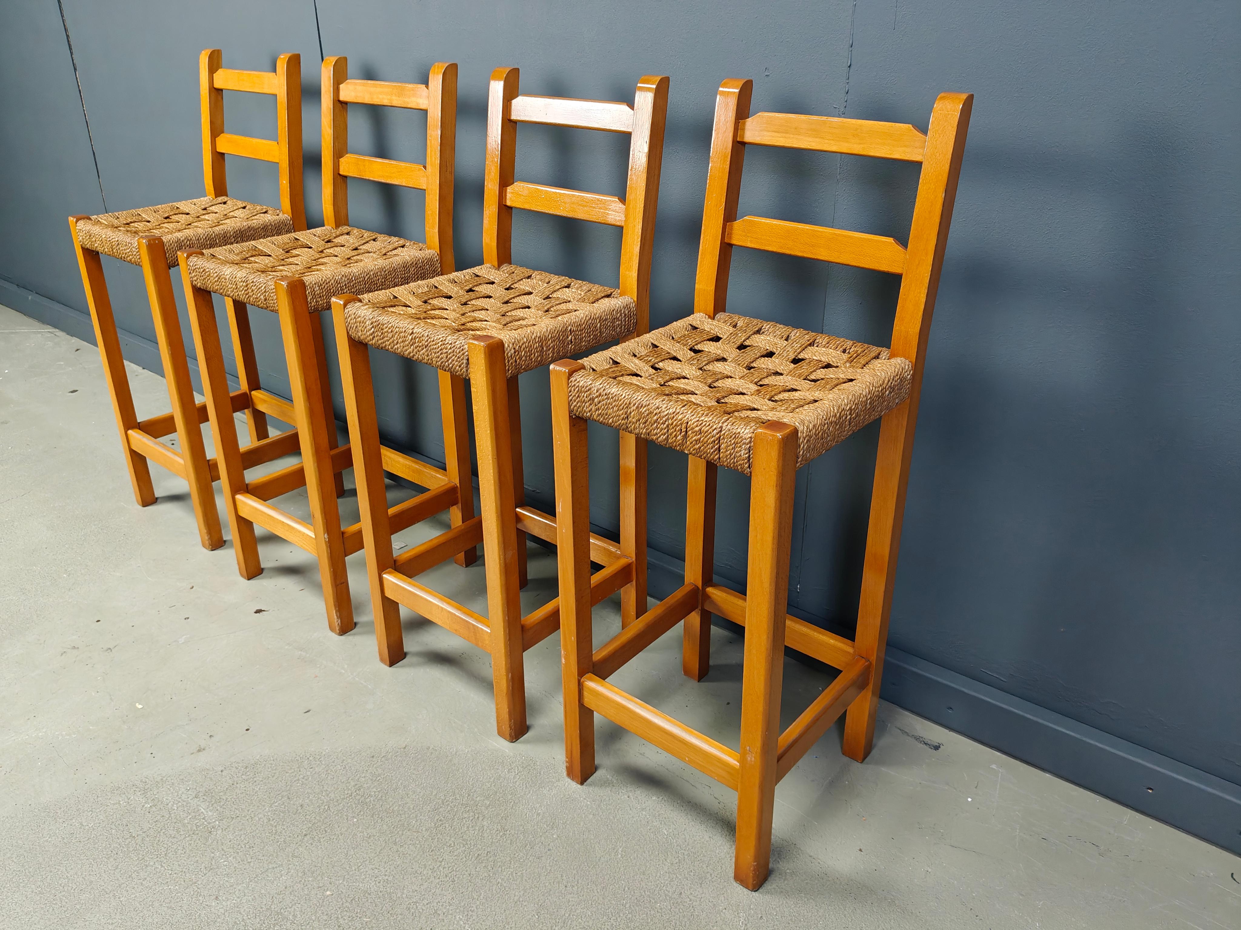 Vintage Barhocker aus Eiche und Papierkordel, 1960er Jahre im Angebot 3