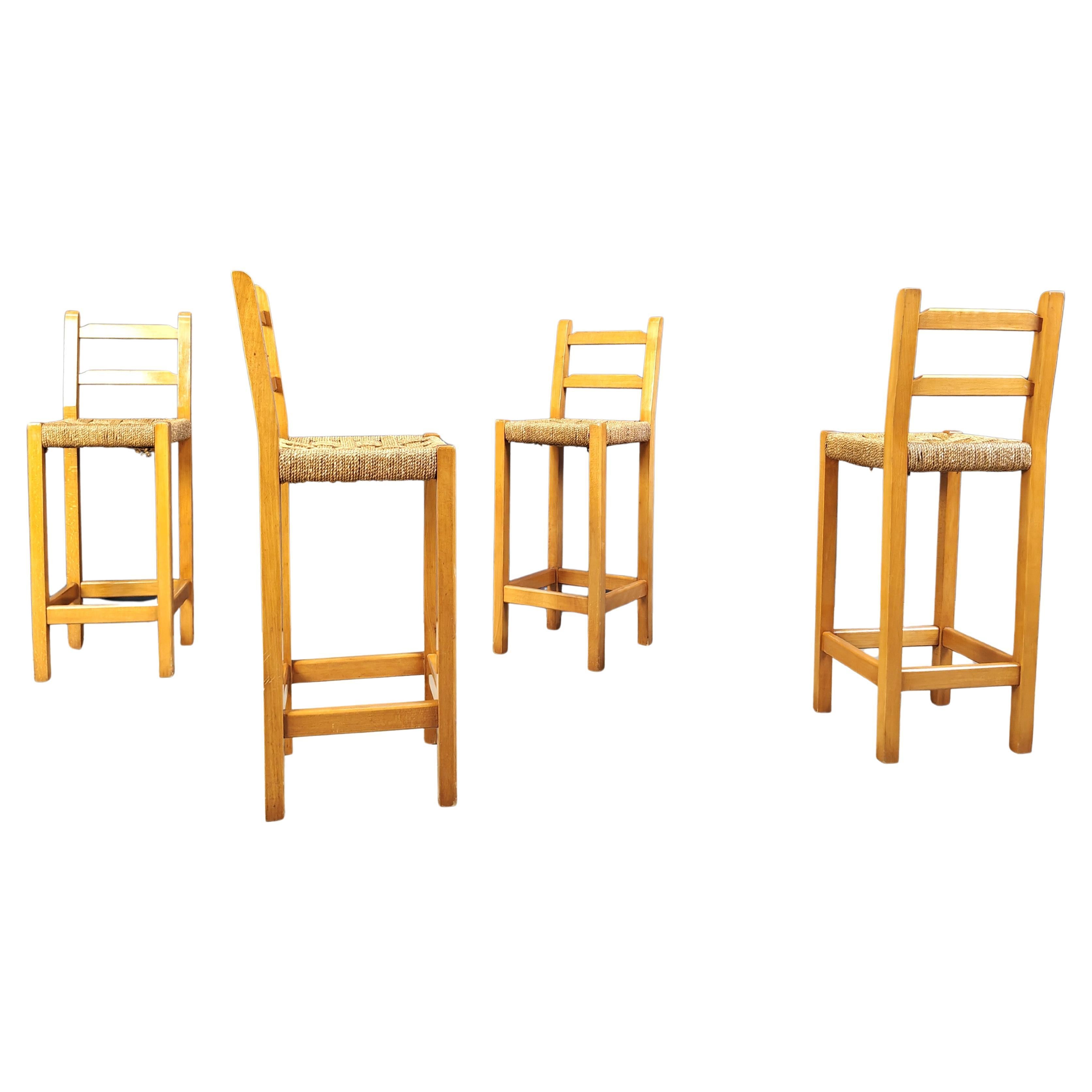 Vintage Barhocker aus Eiche und Papierkordel, 1960er Jahre im Angebot