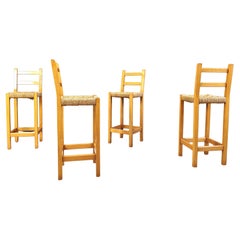 Vintage oak and papercord bar stools, 1960s