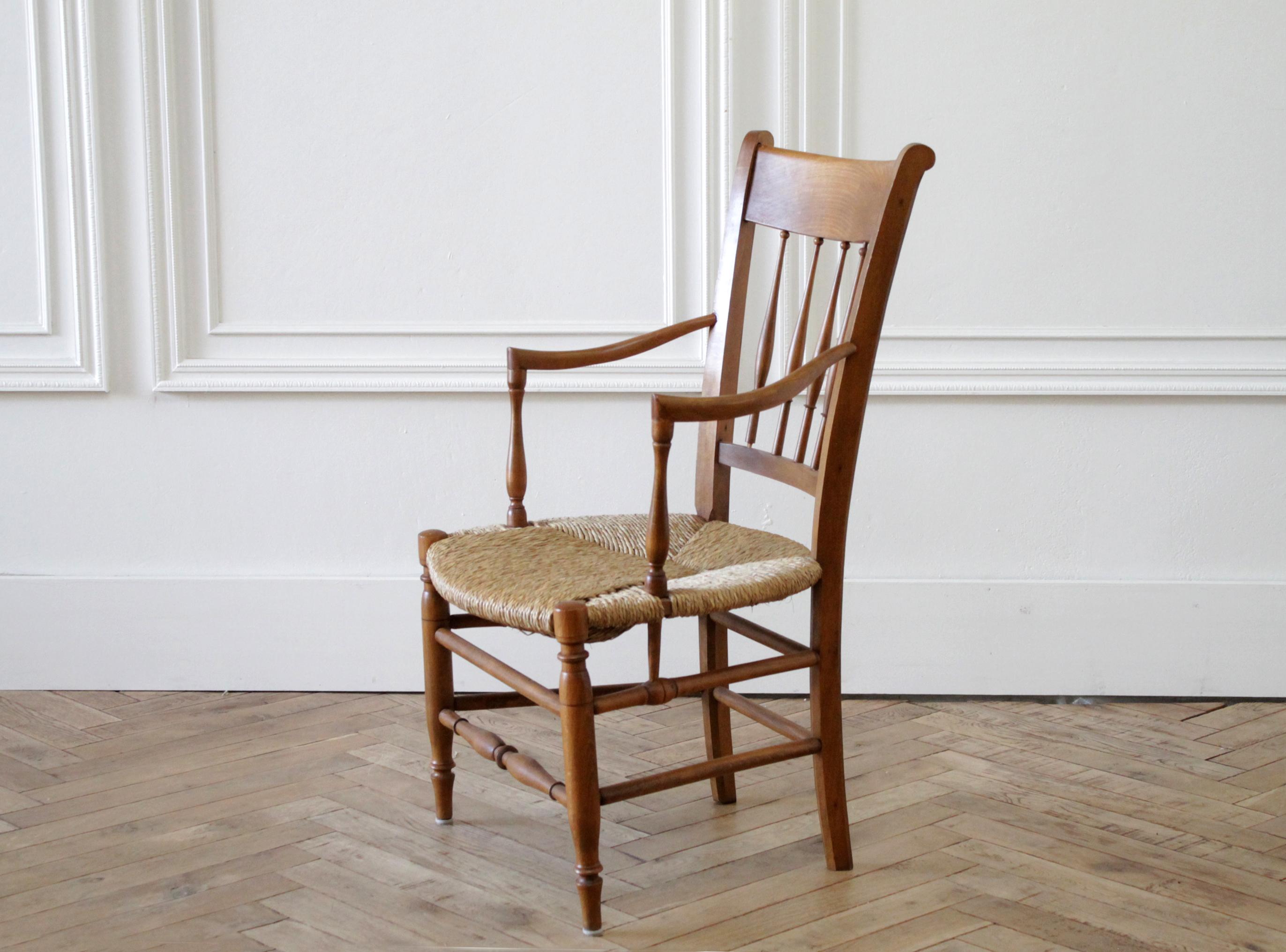 Rustic Vintage Oak and Rush Seat Armchairs