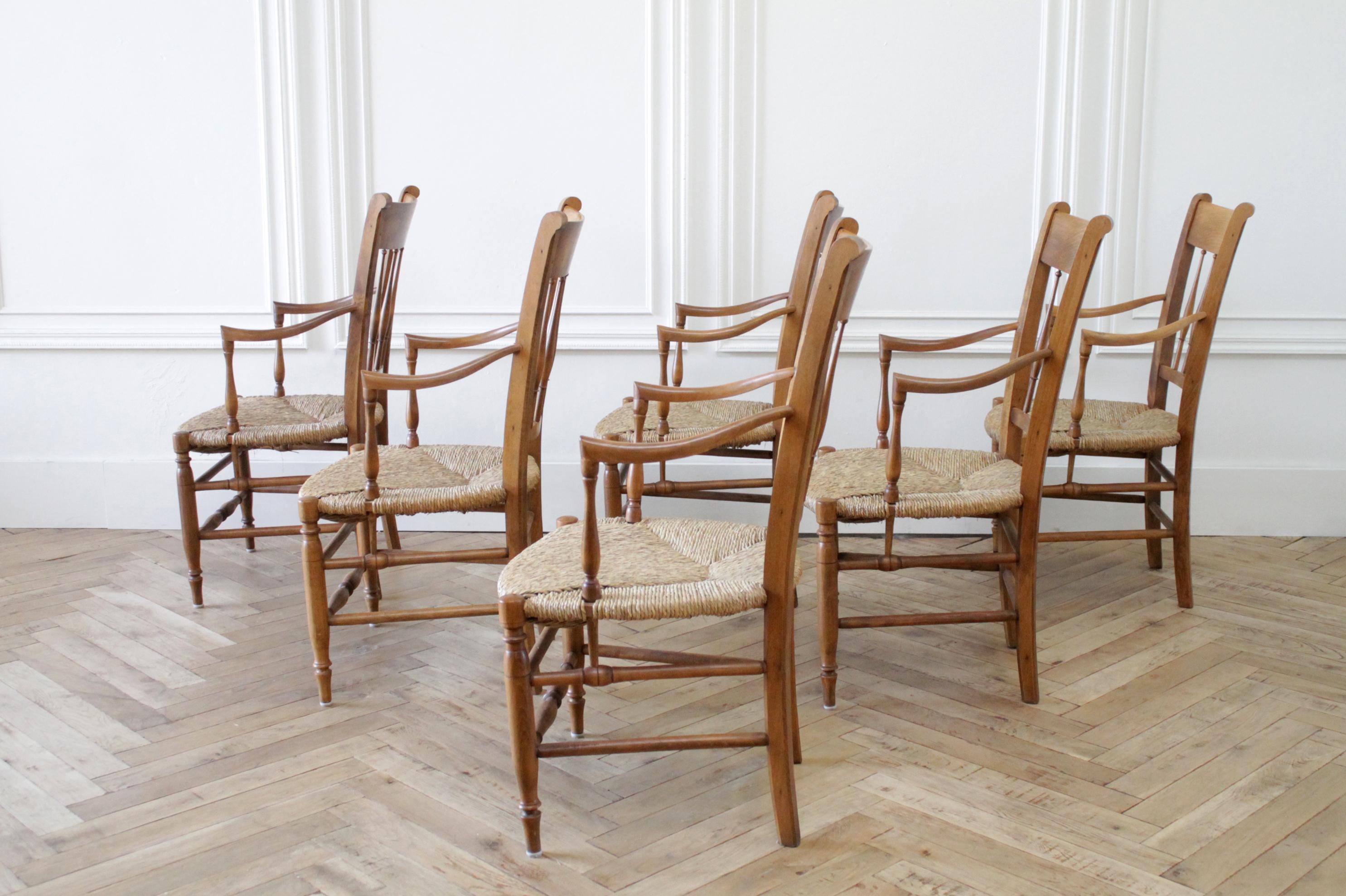 North American Vintage Oak and Rush Seat Armchairs