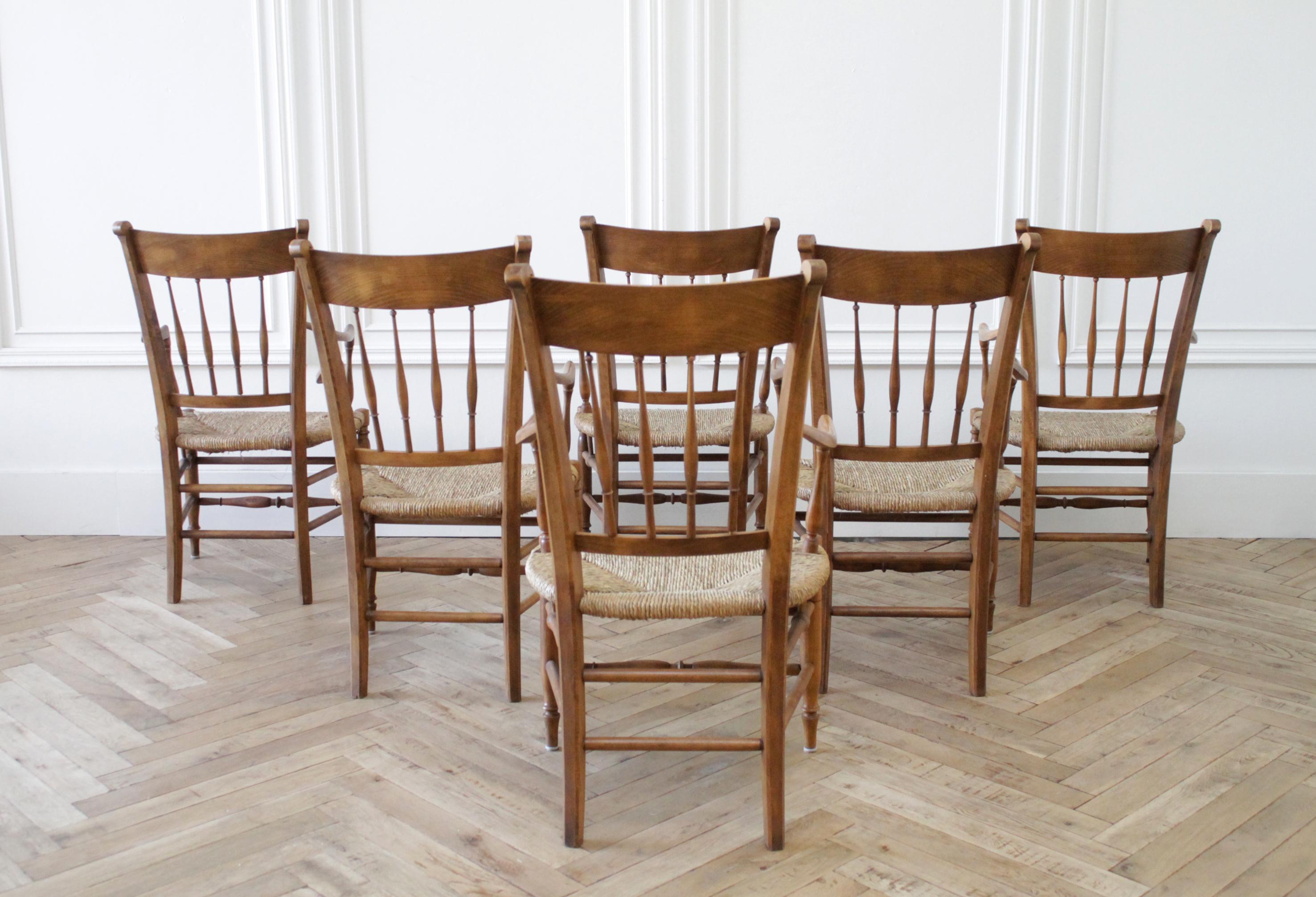 Vintage Oak and Rush Seat Armchairs In Good Condition In Brea, CA