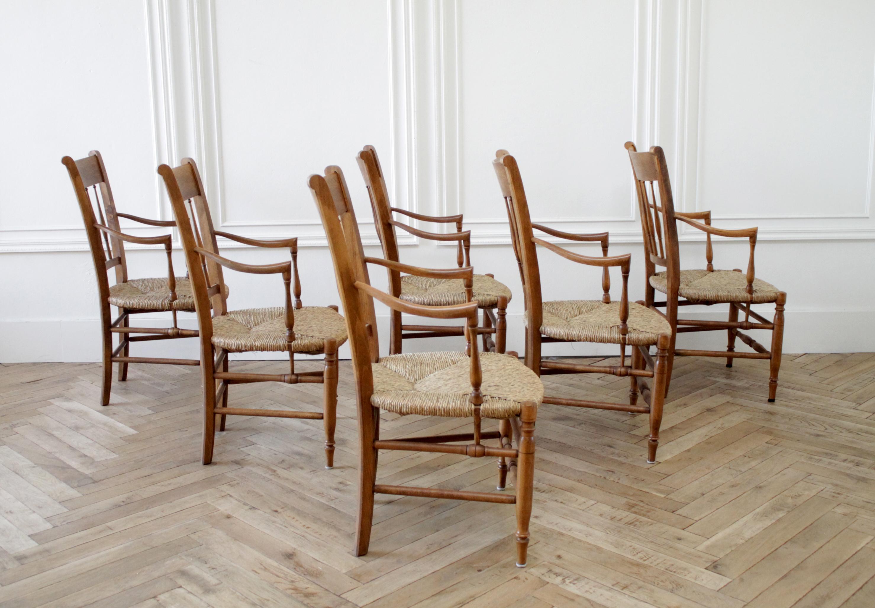 20th Century Vintage Oak and Rush Seat Armchairs