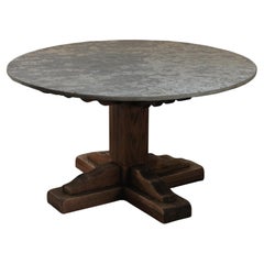 Mesa central vintage de roble y pizarra procedente de Francia, circa 1960