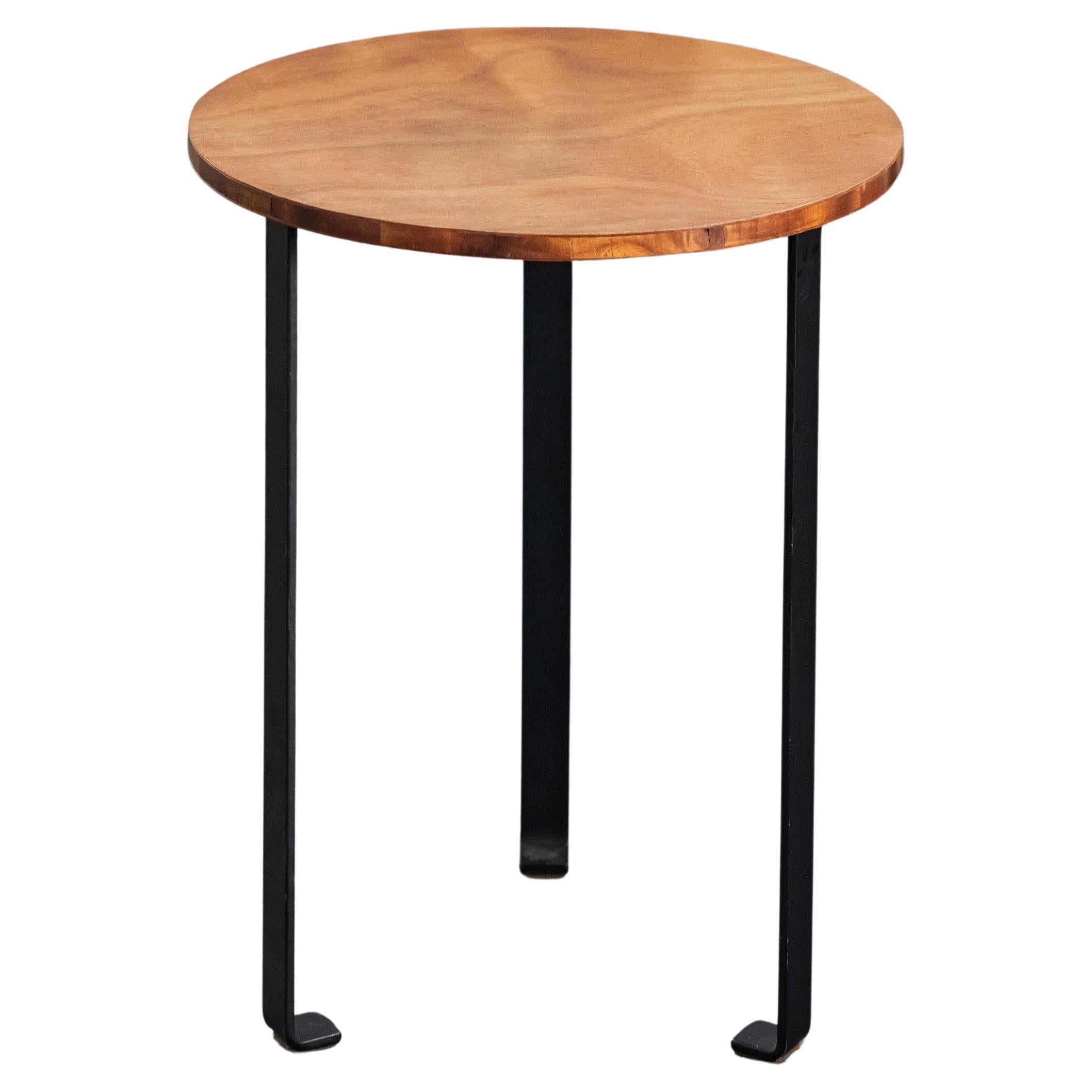 Vintage Oak And Steel Side Table From France, Circa 1970 im Angebot