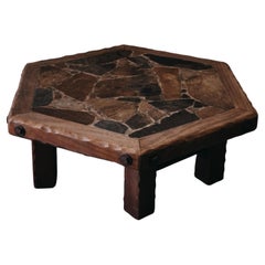Vintage Oak and Stone Coffee Table from France, circa 1970