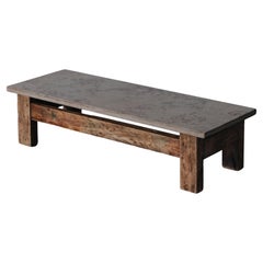 Vintage Oak And Stone Coffee Table From France, Circa 1970