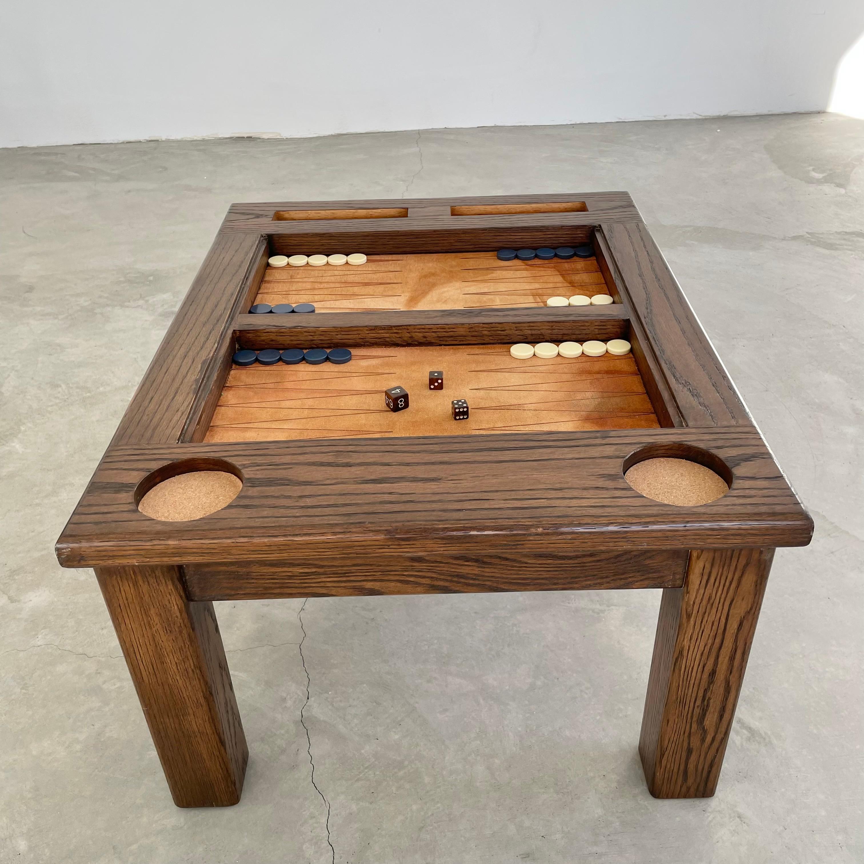 Vintage Oak and Suede Backgammon Table 6