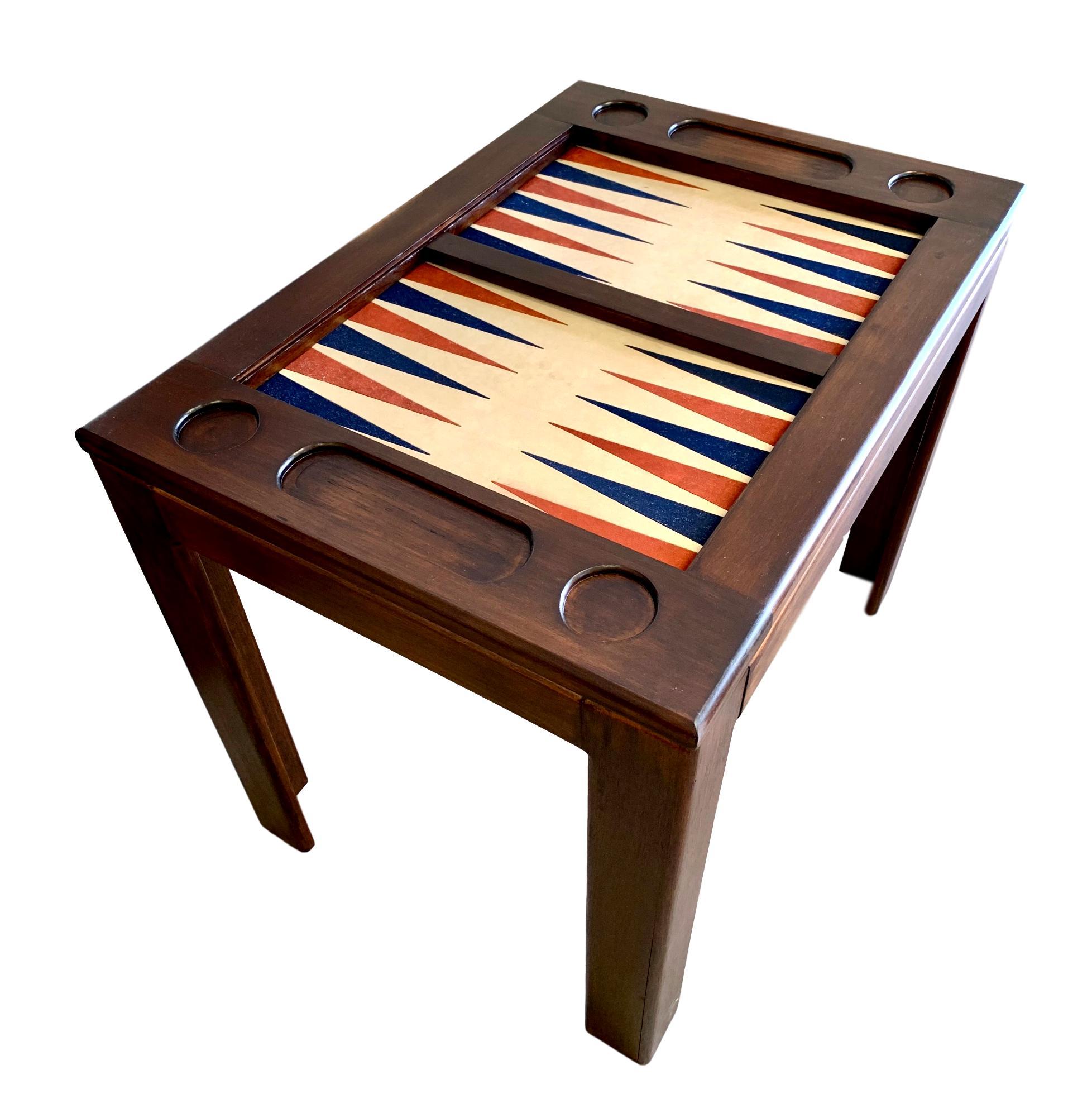 American Vintage Oak and Suede Backgammon Table