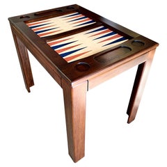 Vieille table de backgammon en chêne et daim