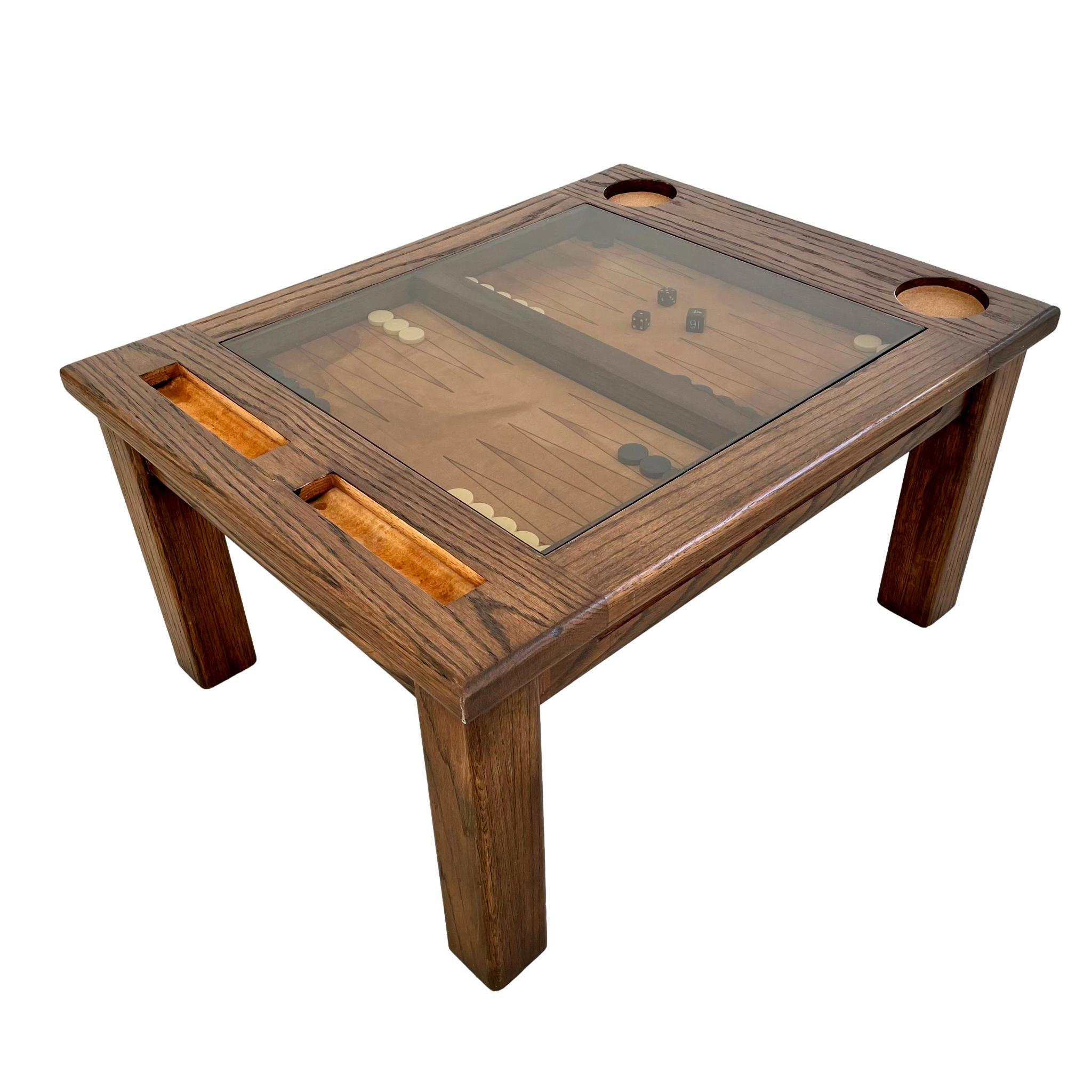 Vintage Oak and Suede Backgammon Table