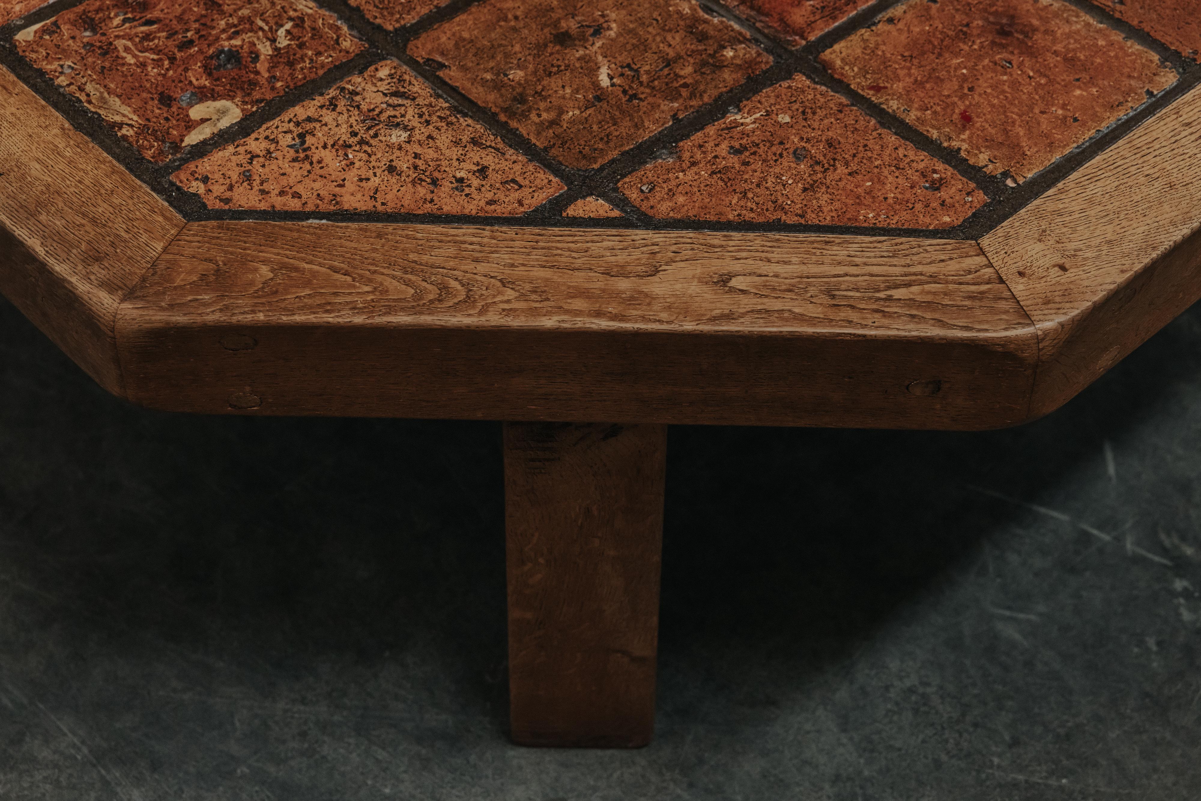 Vintage Oak and Tile Coffee Table From France, Circa 1970 In Good Condition For Sale In Nashville, TN