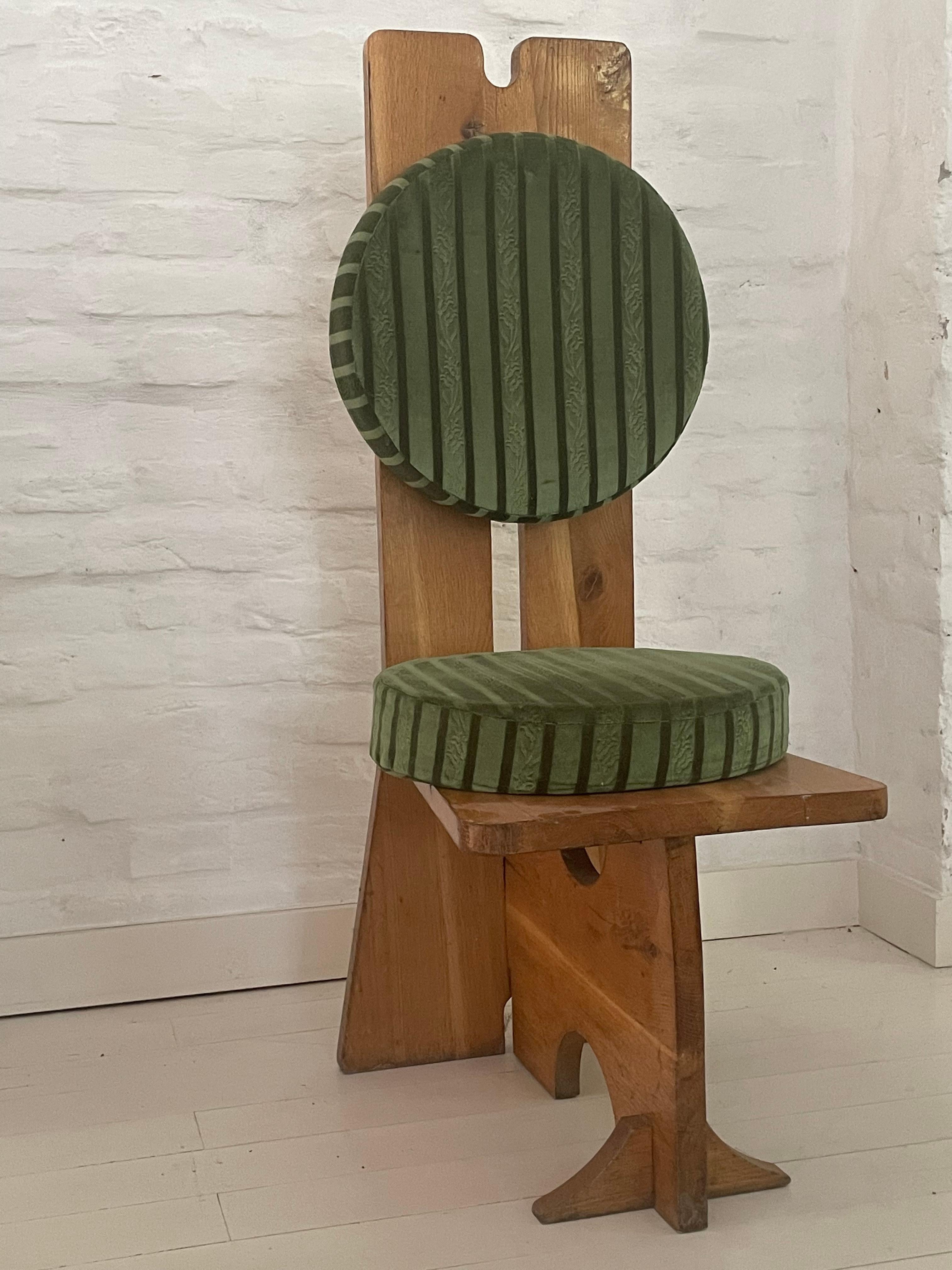 Hand-Crafted Vintage Oak and Velvet Studio Crafted High Back Chairs Hungary, 1970s