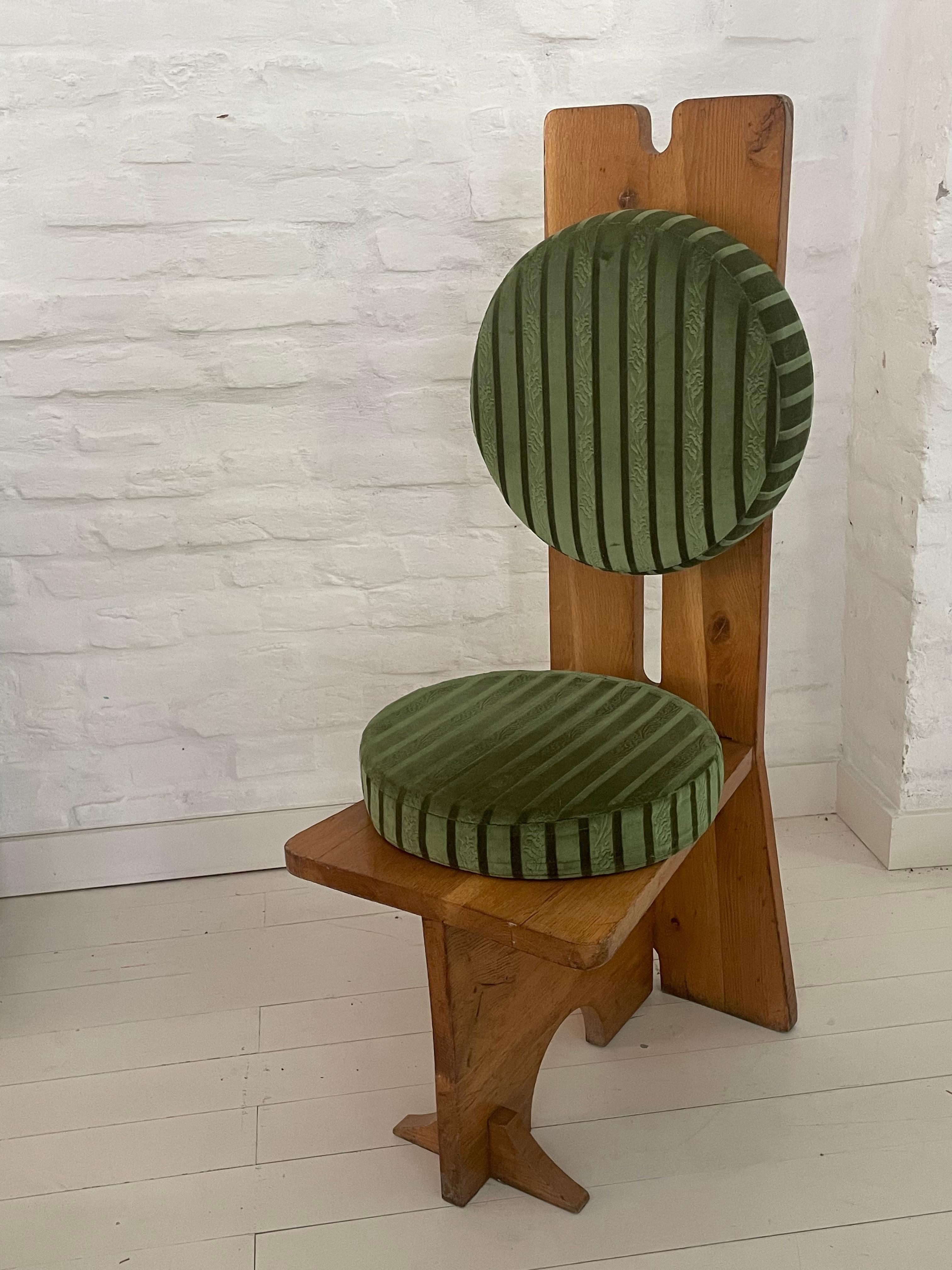 Late 20th Century Vintage Oak and Velvet Studio Crafted High Back Chairs Hungary, 1970s