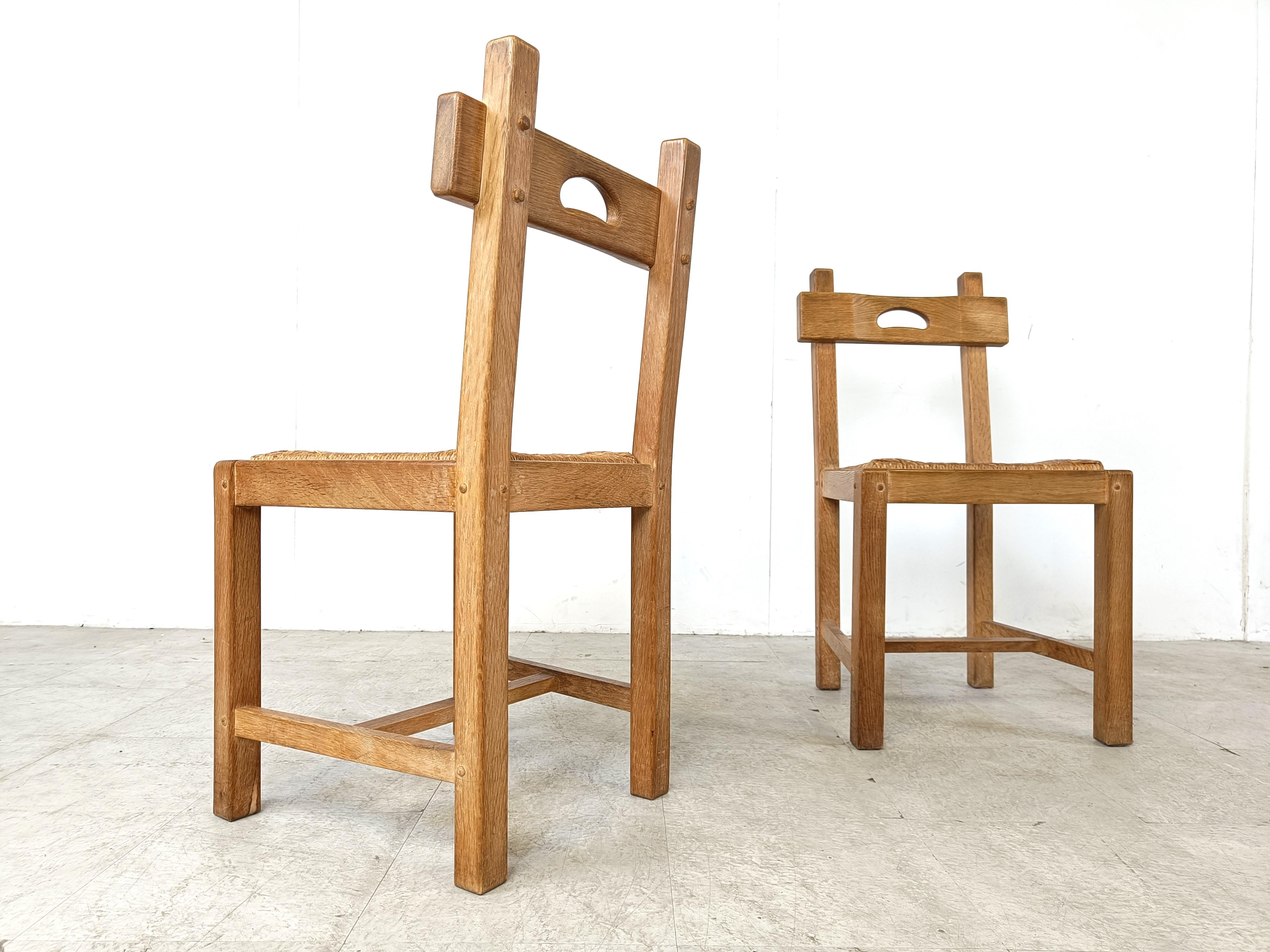Vintage oak and wicker brutalist chairs, 1960s 3