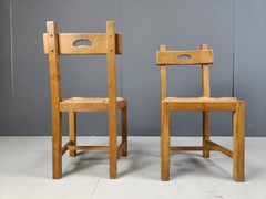Sedie brutaliste vintage in Oak e vimini, anni '60