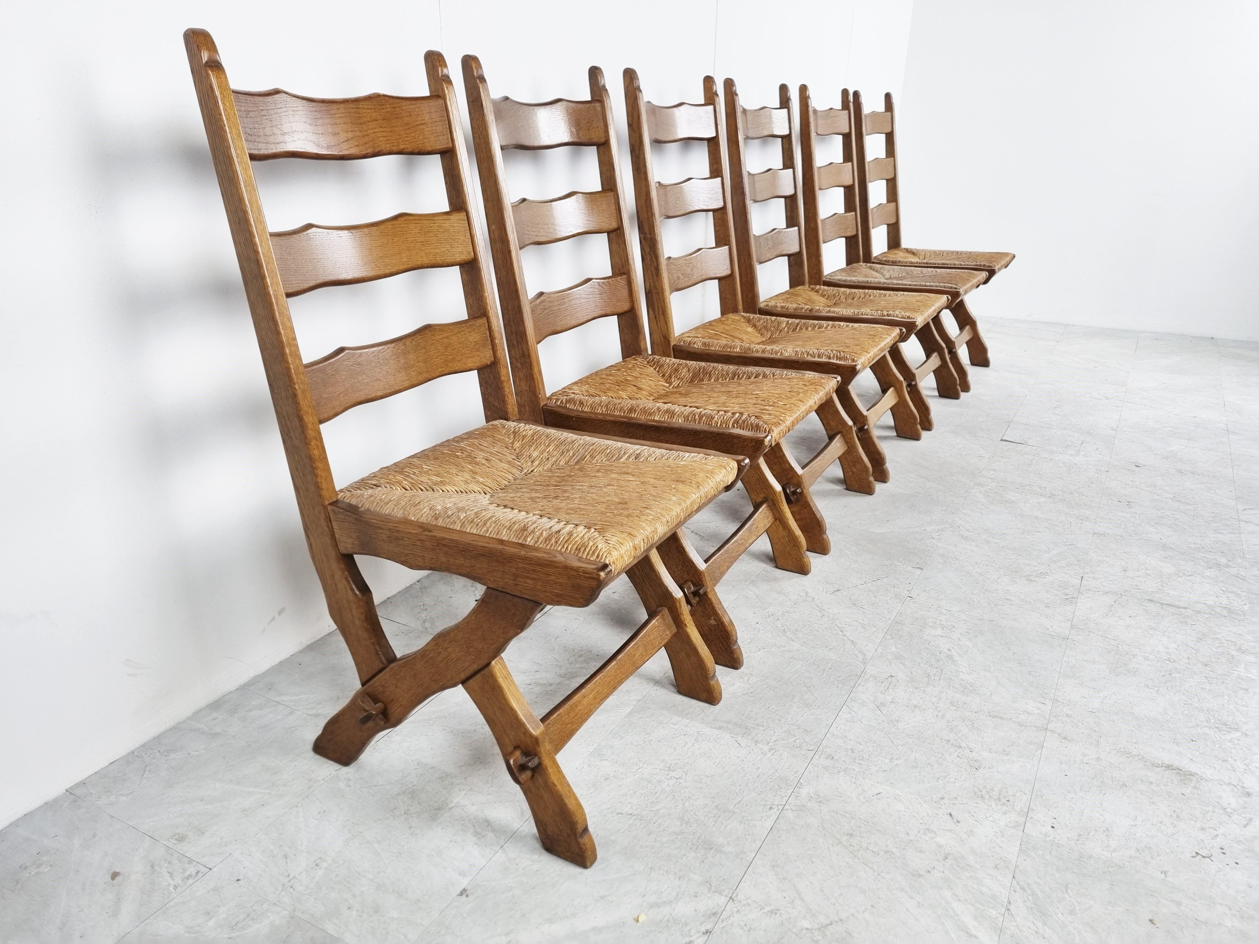 Vintage Oak and Wicker Brutalist Chairs, 1960s In Good Condition In HEVERLEE, BE