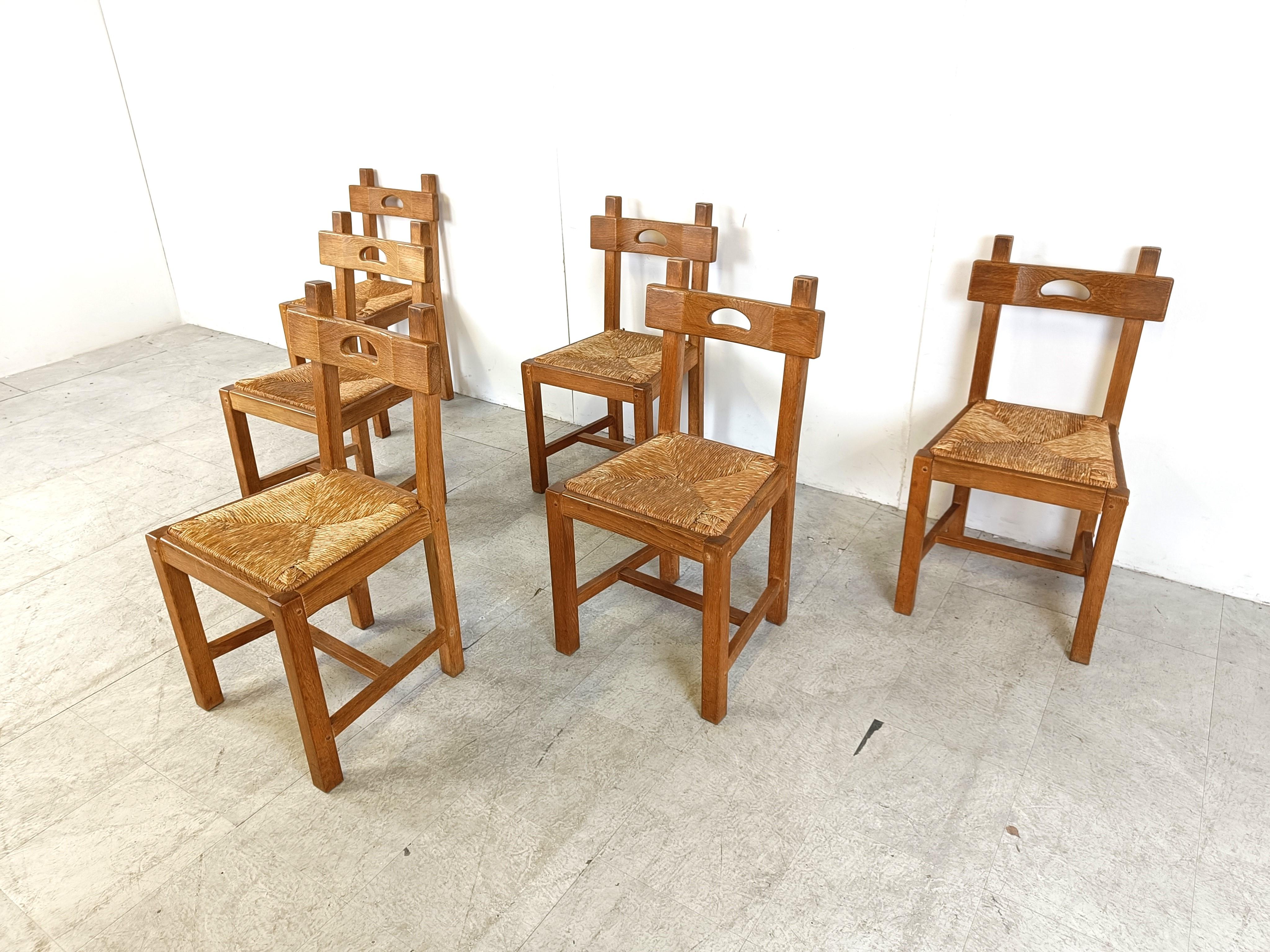 Mid-20th Century Vintage oak and wicker brutalist chairs, 1960s