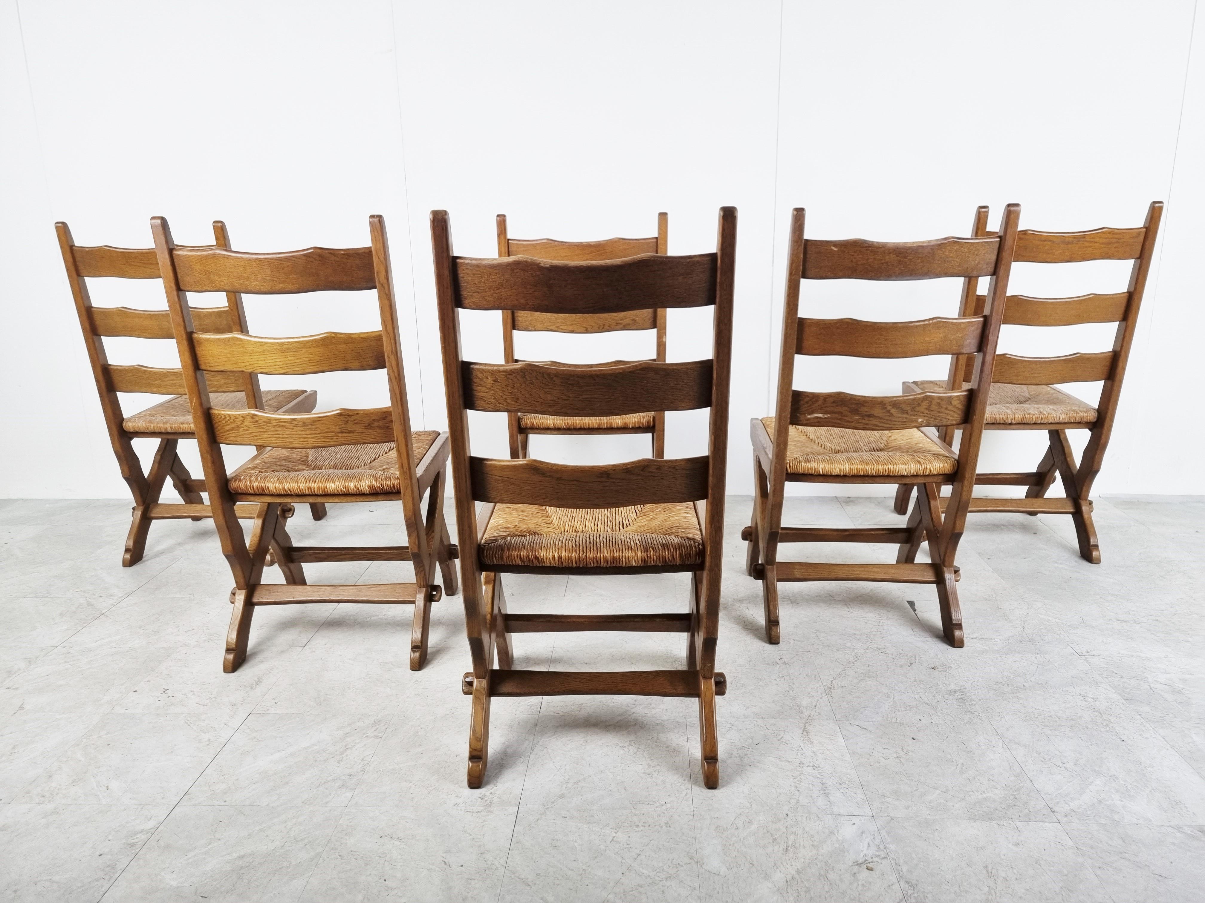 Vintage Oak and Wicker Brutalist Chairs, 1960s 2