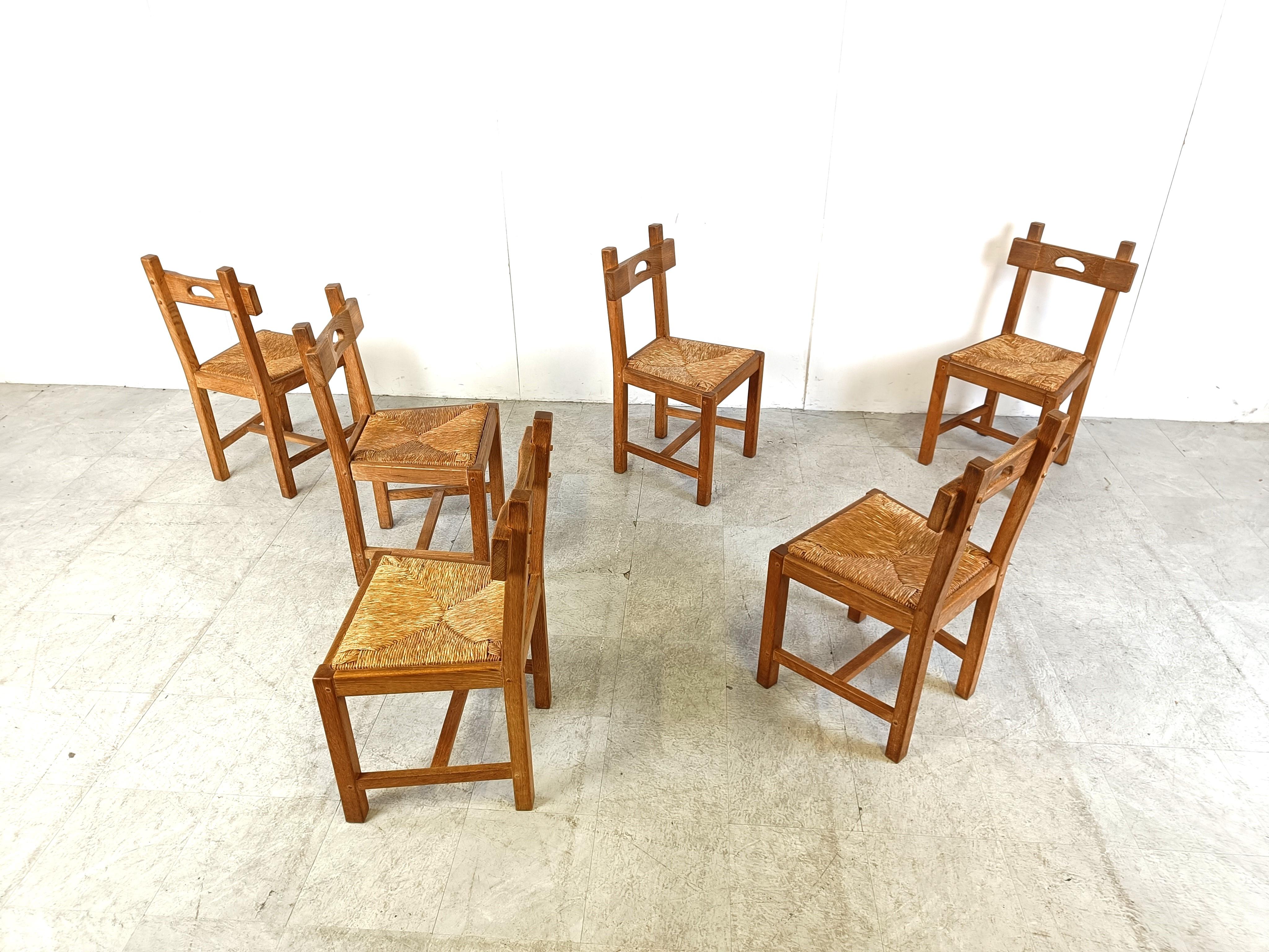 Vintage oak and wicker brutalist chairs, 1960s 1