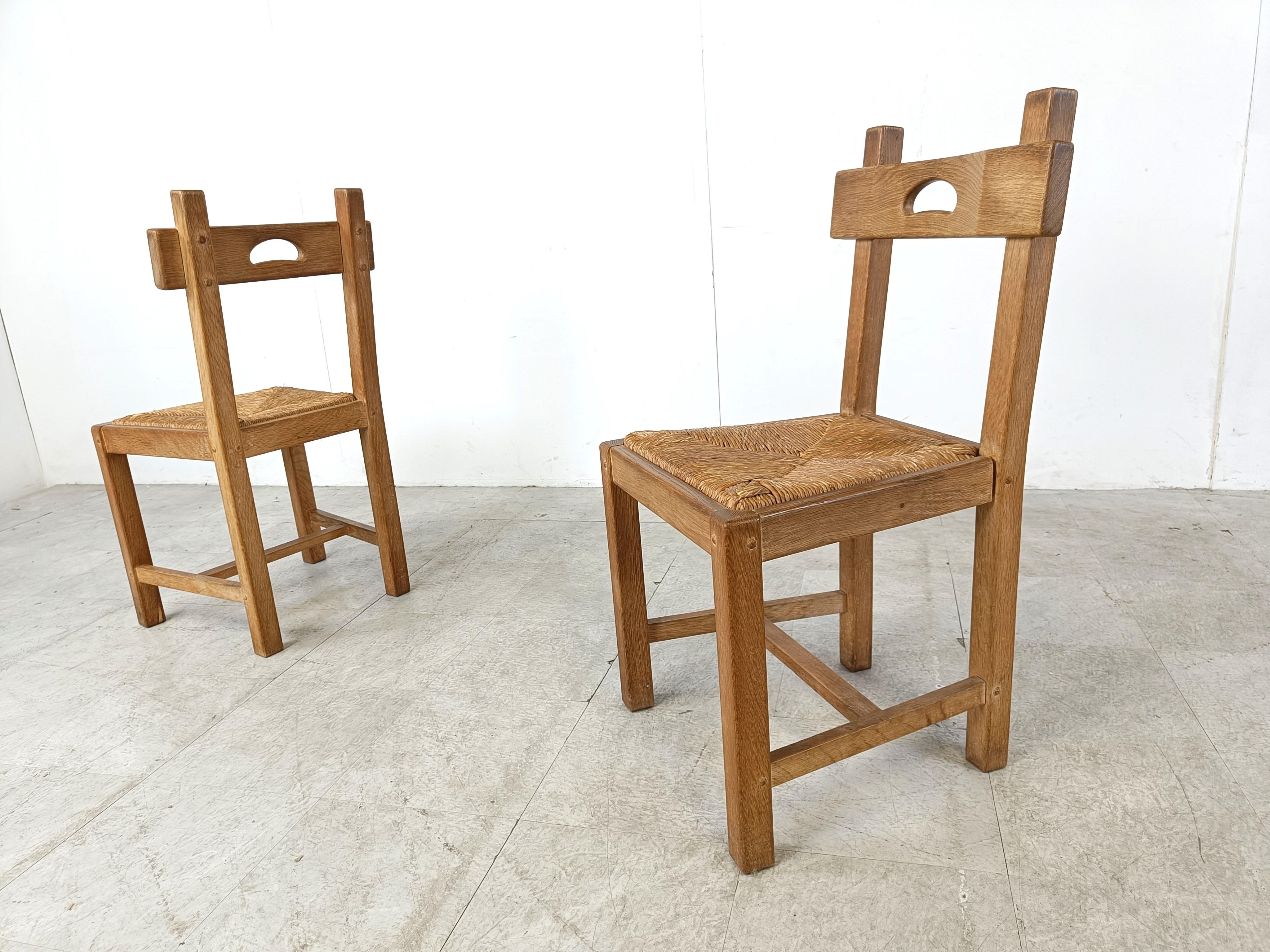 Vintage oak and wicker brutalist chairs, 1960s 2