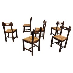 Vintage Oak and Wicker Brutalist Chairs, 1960s