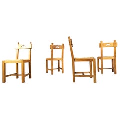 Vintage oak and wicker brutalist chairs, 1960s