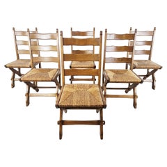 Vintage Oak and Wicker Brutalist Chairs, 1960s