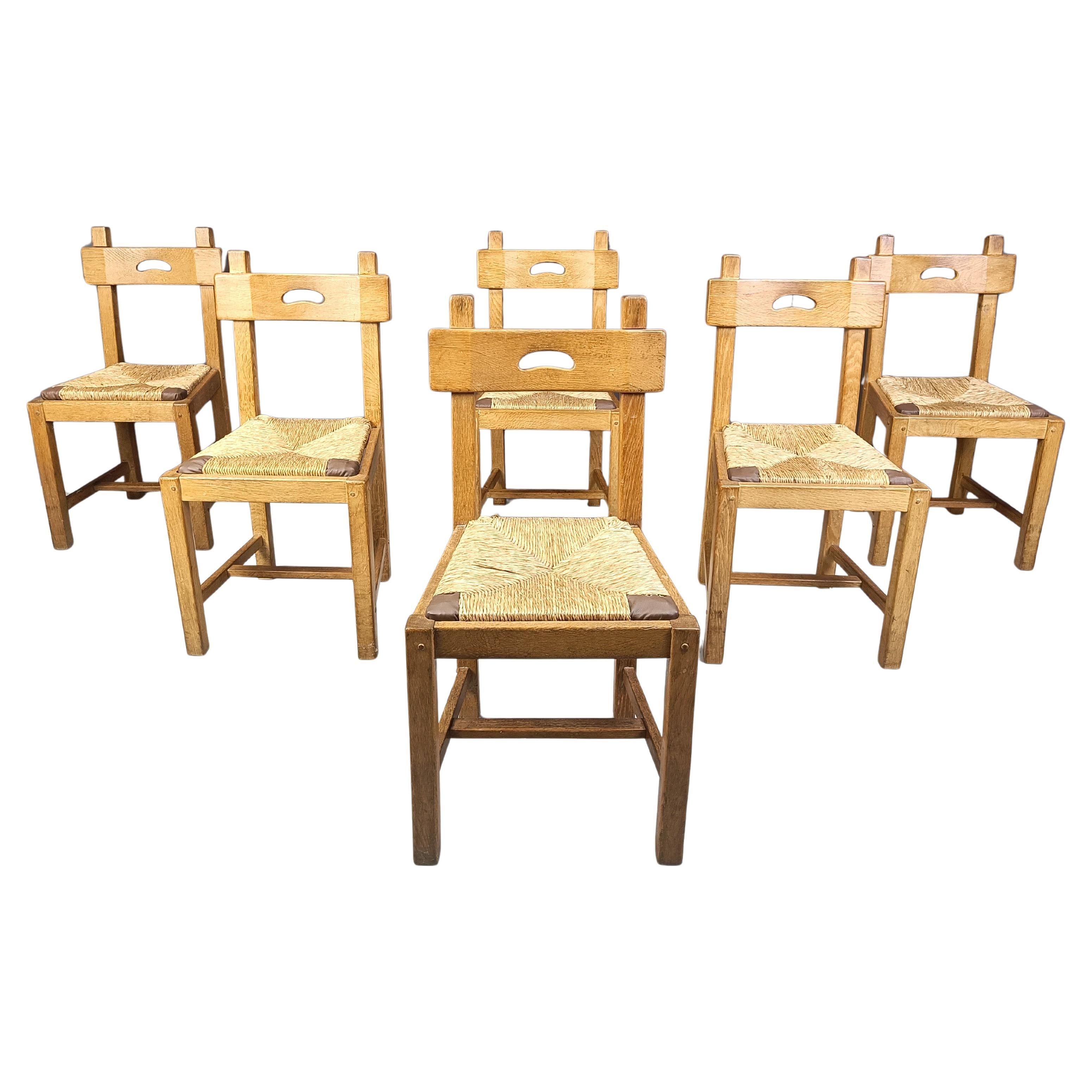 Vintage oak and wicker brutalist chairs, 1960s For Sale at 1stDibs