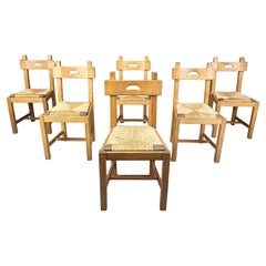 Vintage oak and wicker brutalist chairs, 1960s