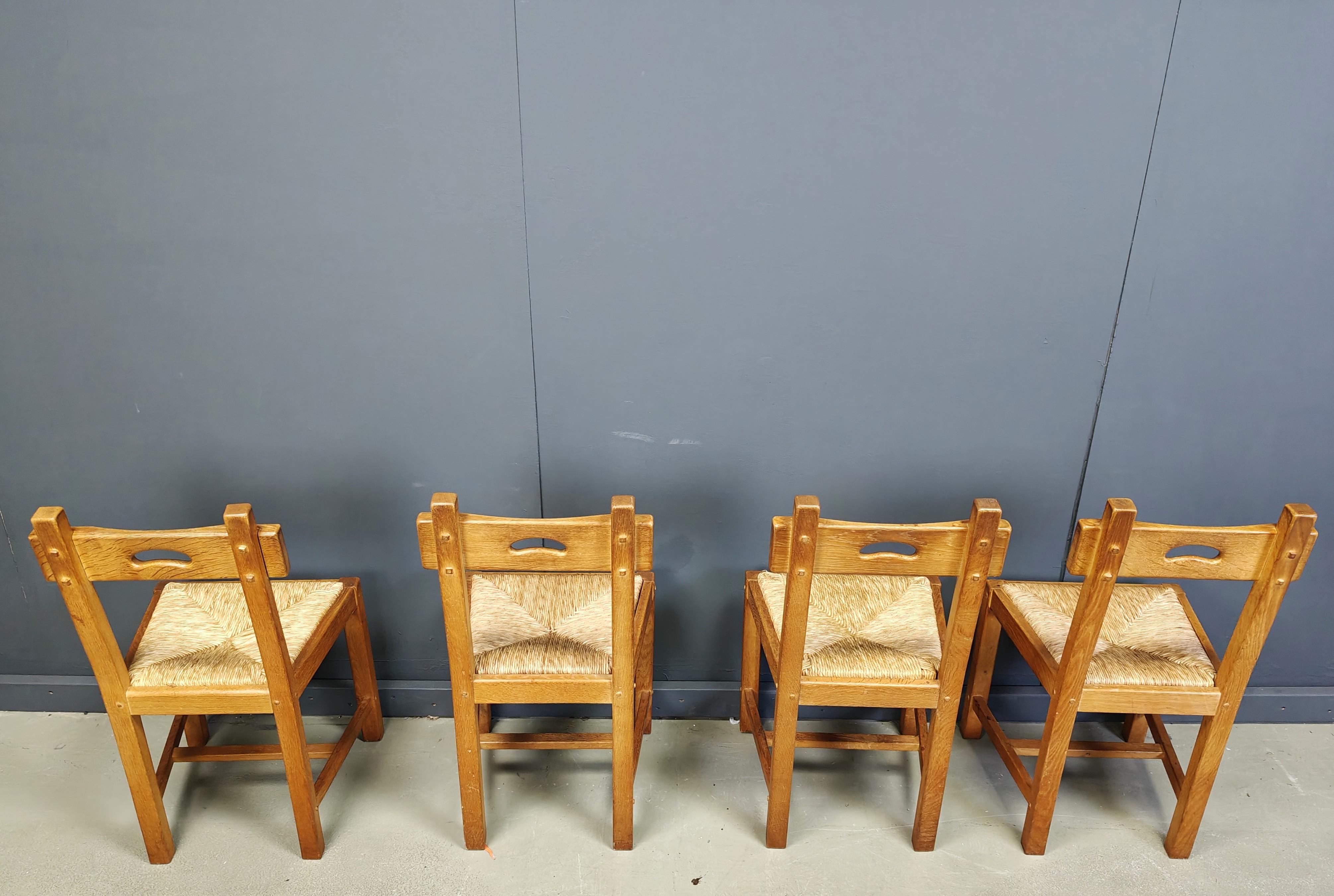 Sedie brutaliste d'epoca in rovere e vimini, anni '60 - set di 8 sedie in vendita 1