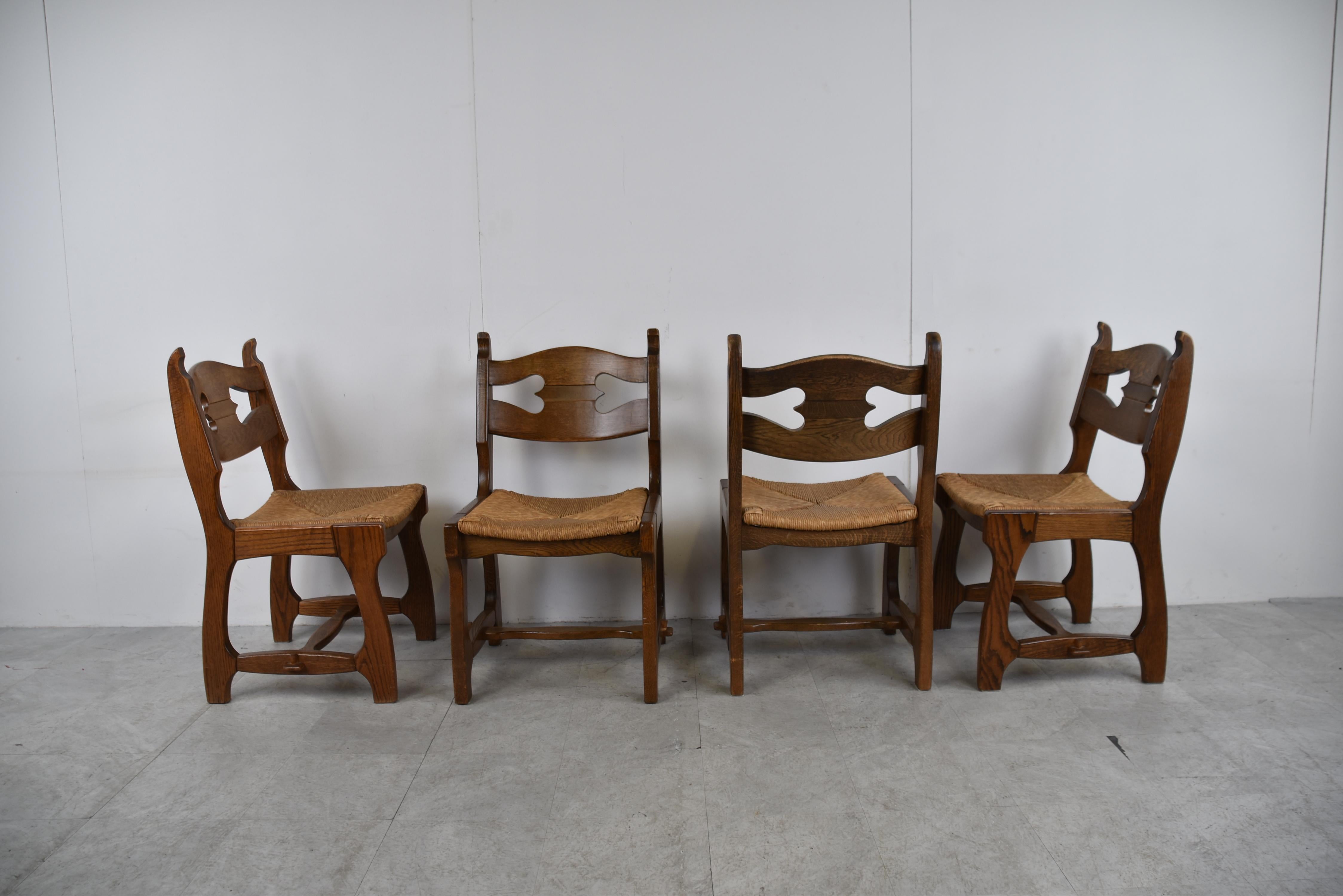 Vintage Oak and Wicker Brutalist Dining Chairs, 1960s For Sale 5