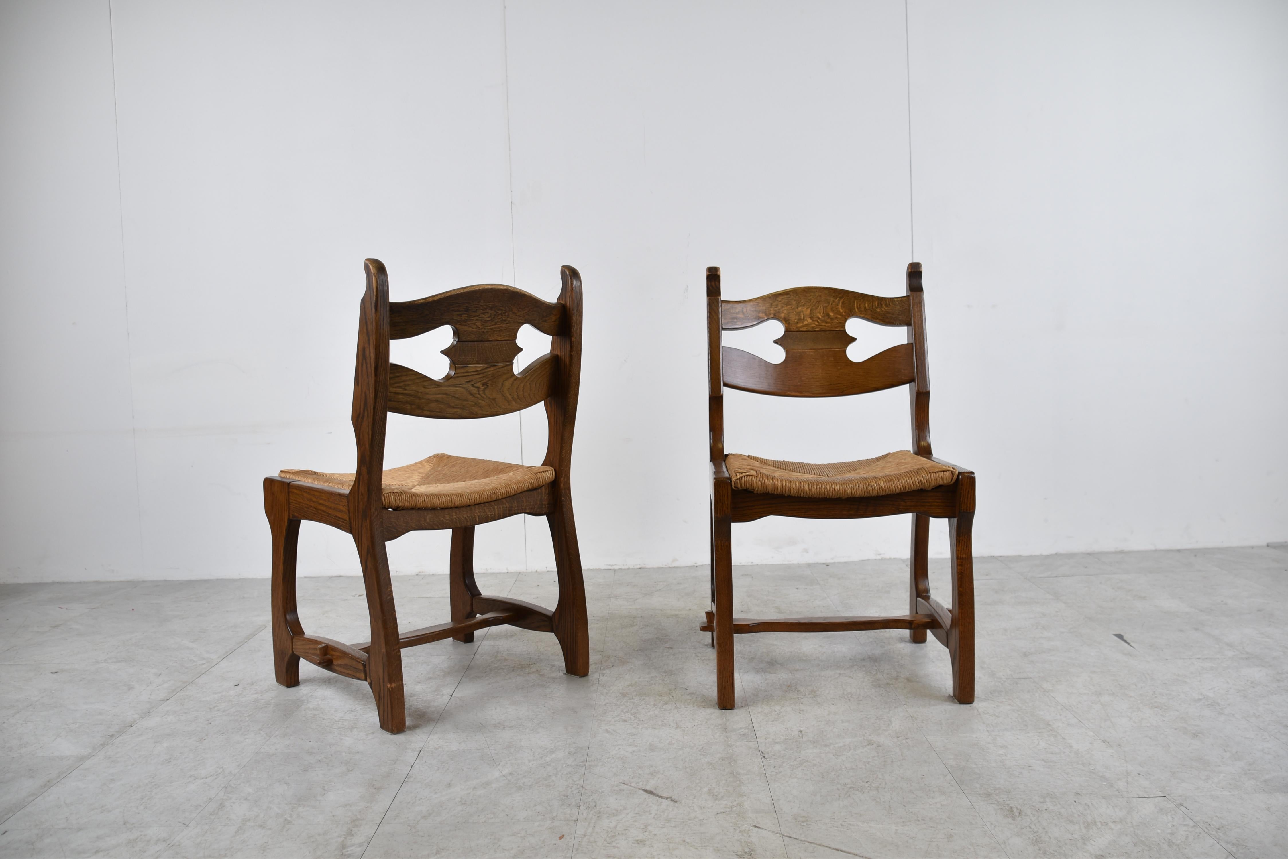 Mid-20th Century Vintage Oak and Wicker Brutalist Dining Chairs, 1960s For Sale