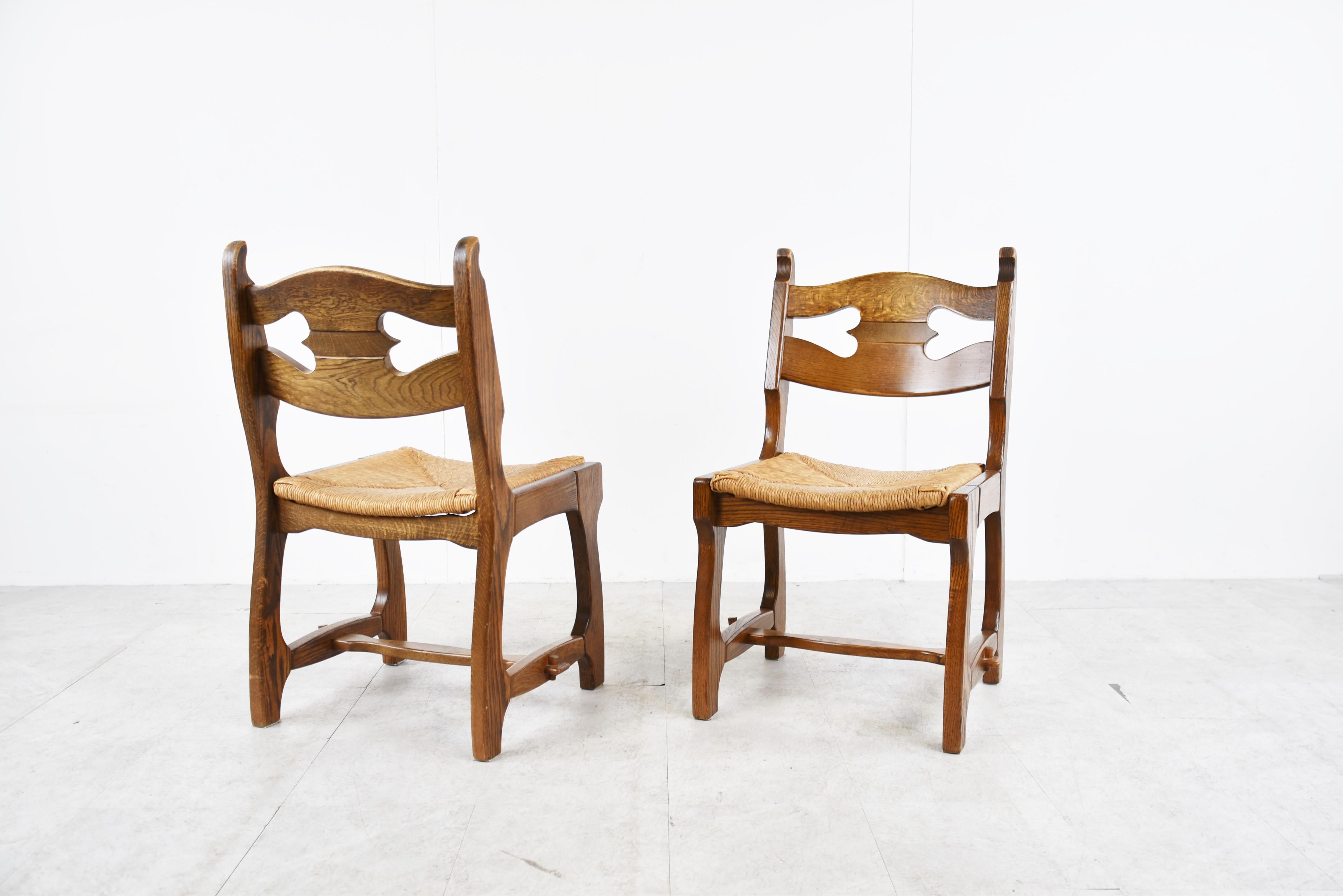 Vintage Oak and Wicker Brutalist Dining Chairs, 1960s For Sale 2