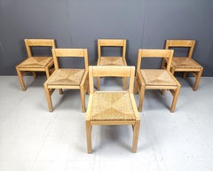 Sedie vintage in Oak e vimini, anni '70